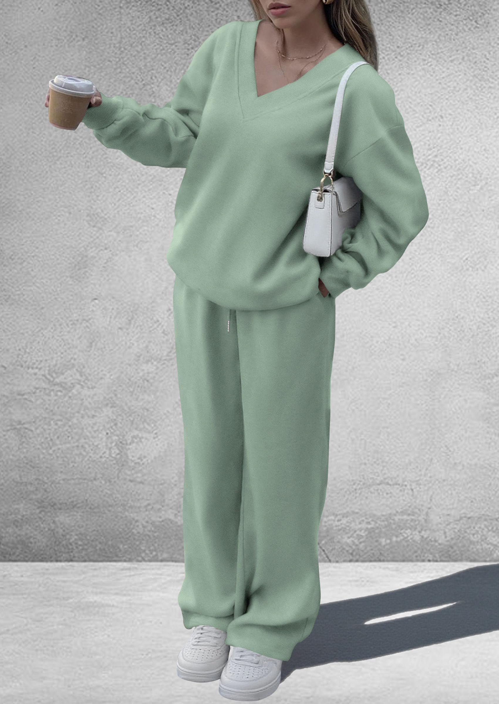 Womens 2 Piece Outfits Fall Sweatsuits,Grey Green,S