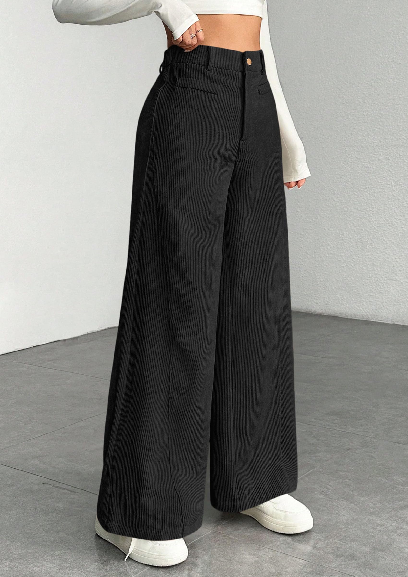 Women's High Waisted Corduroy Pants Casual,Black,S