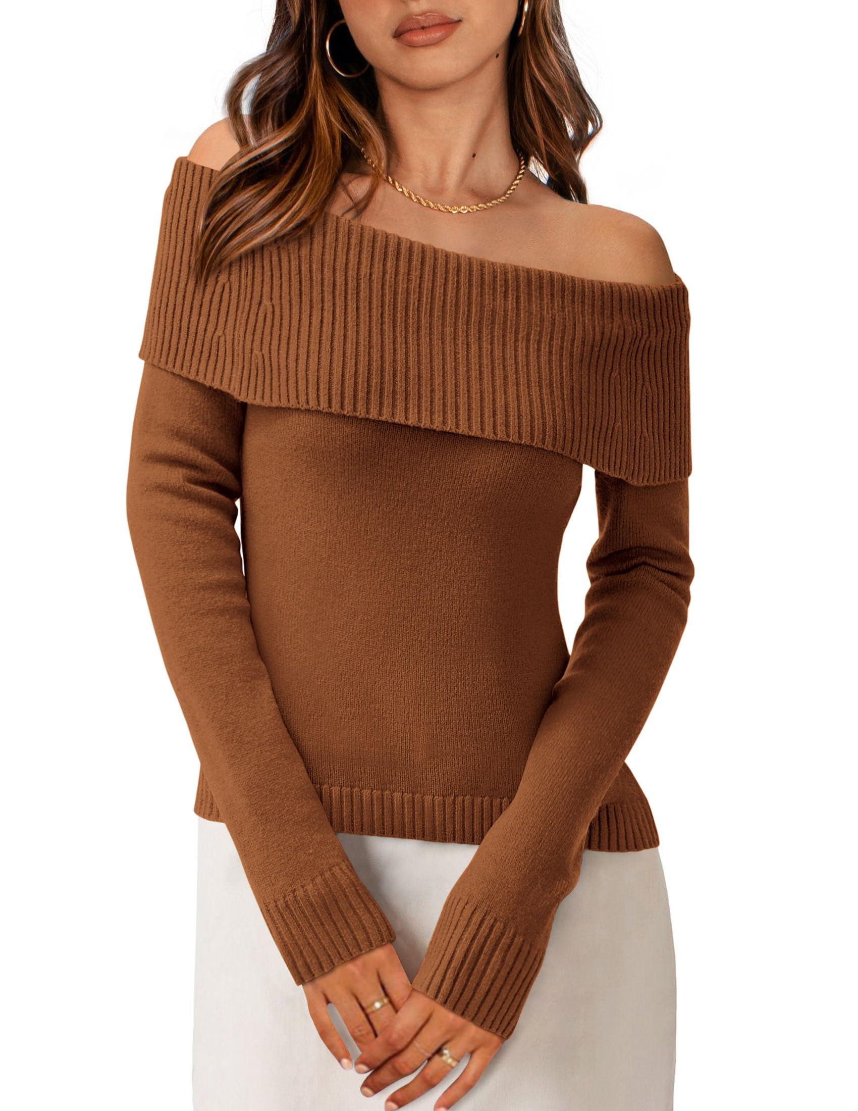 Off the Shoulder Sweater Women Trendy Fall Date Night Tops