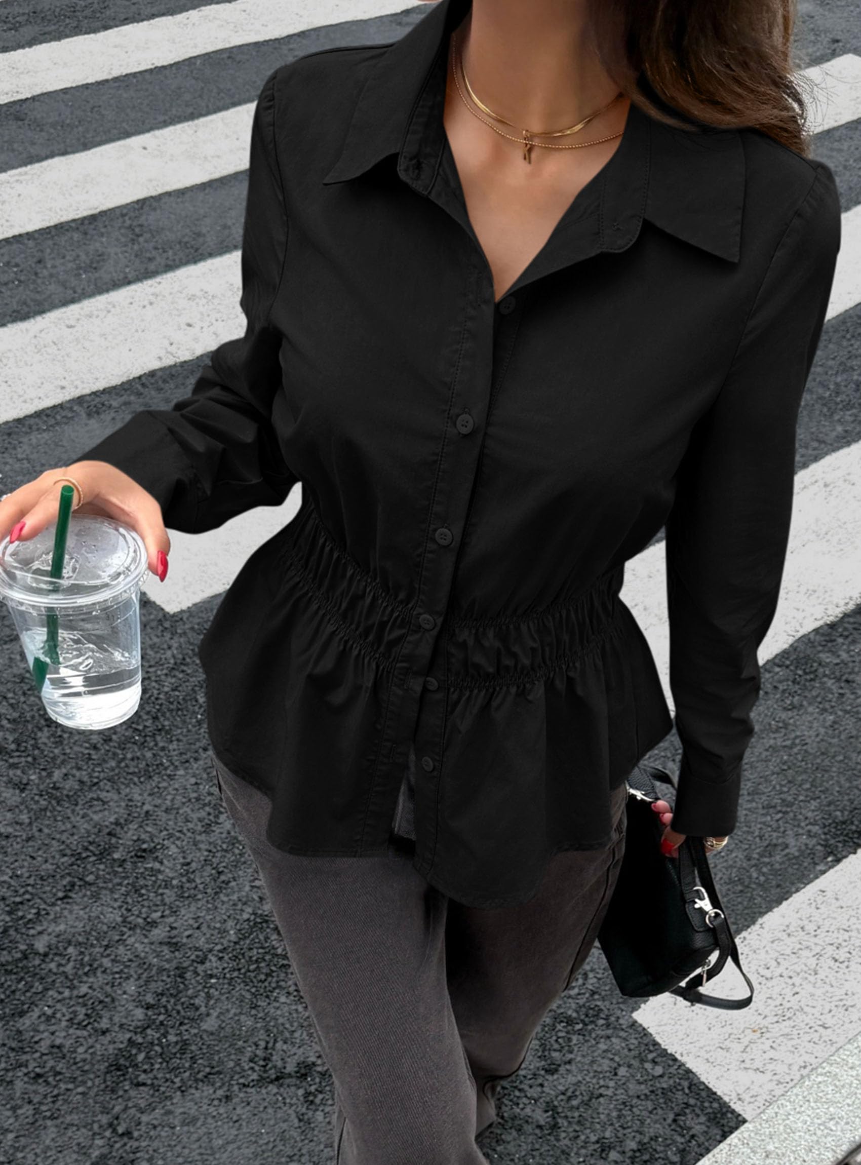 Women's Peplum Button Down Work Shirts Business Casual Tops