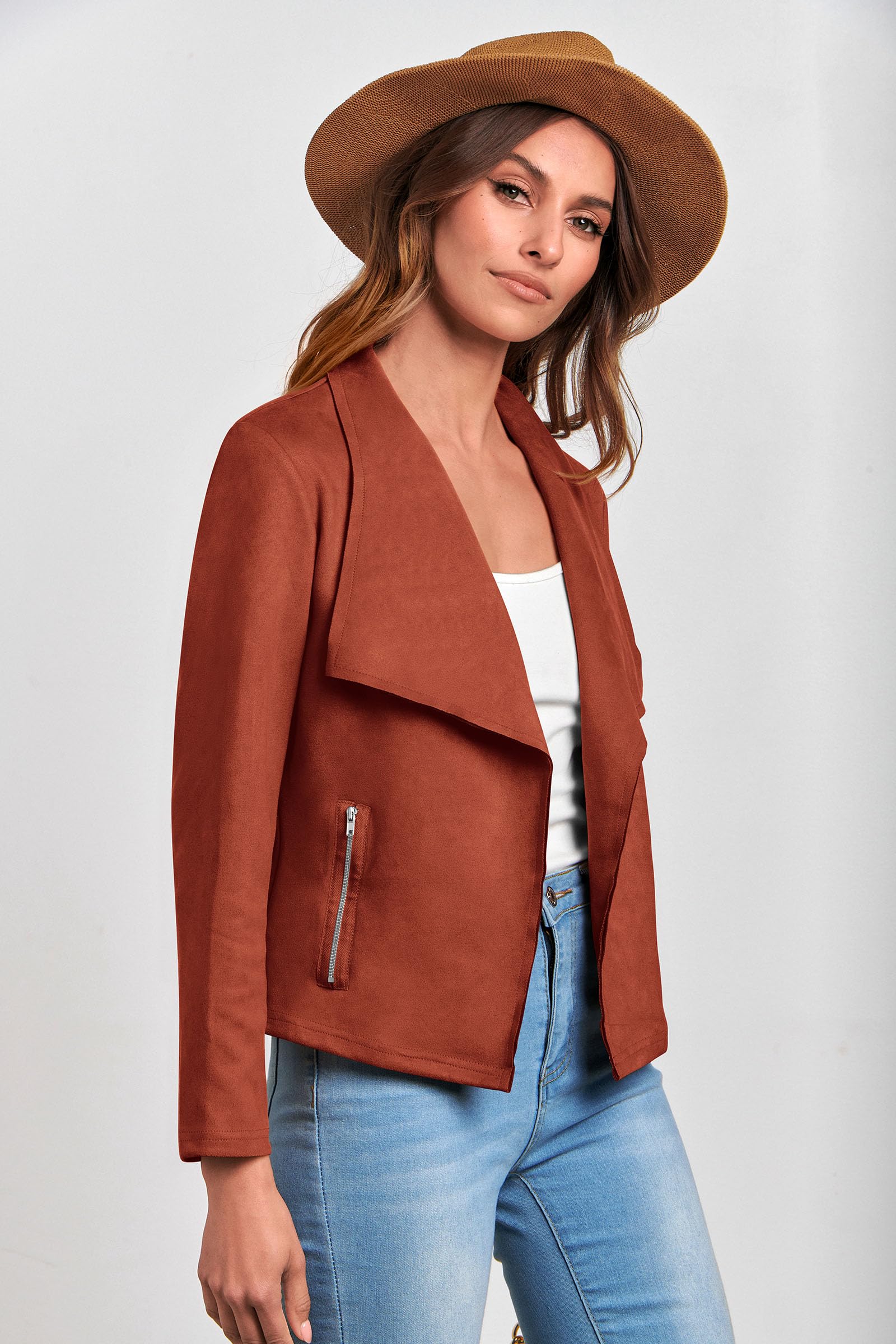 Women's Fall Fashion Faux Suede Jackets(Rust Red,Small)