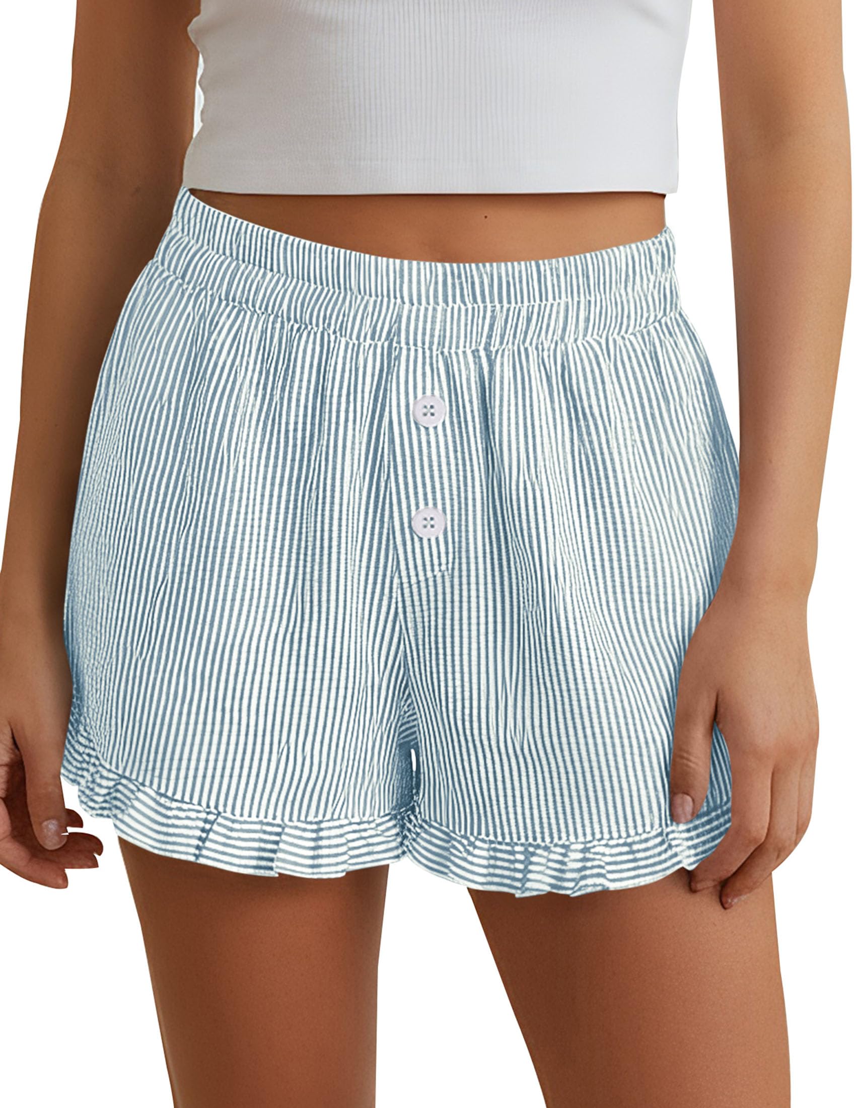 Womens Boxer Shorts Striped Gingham Ruffle Pajama Bottoms