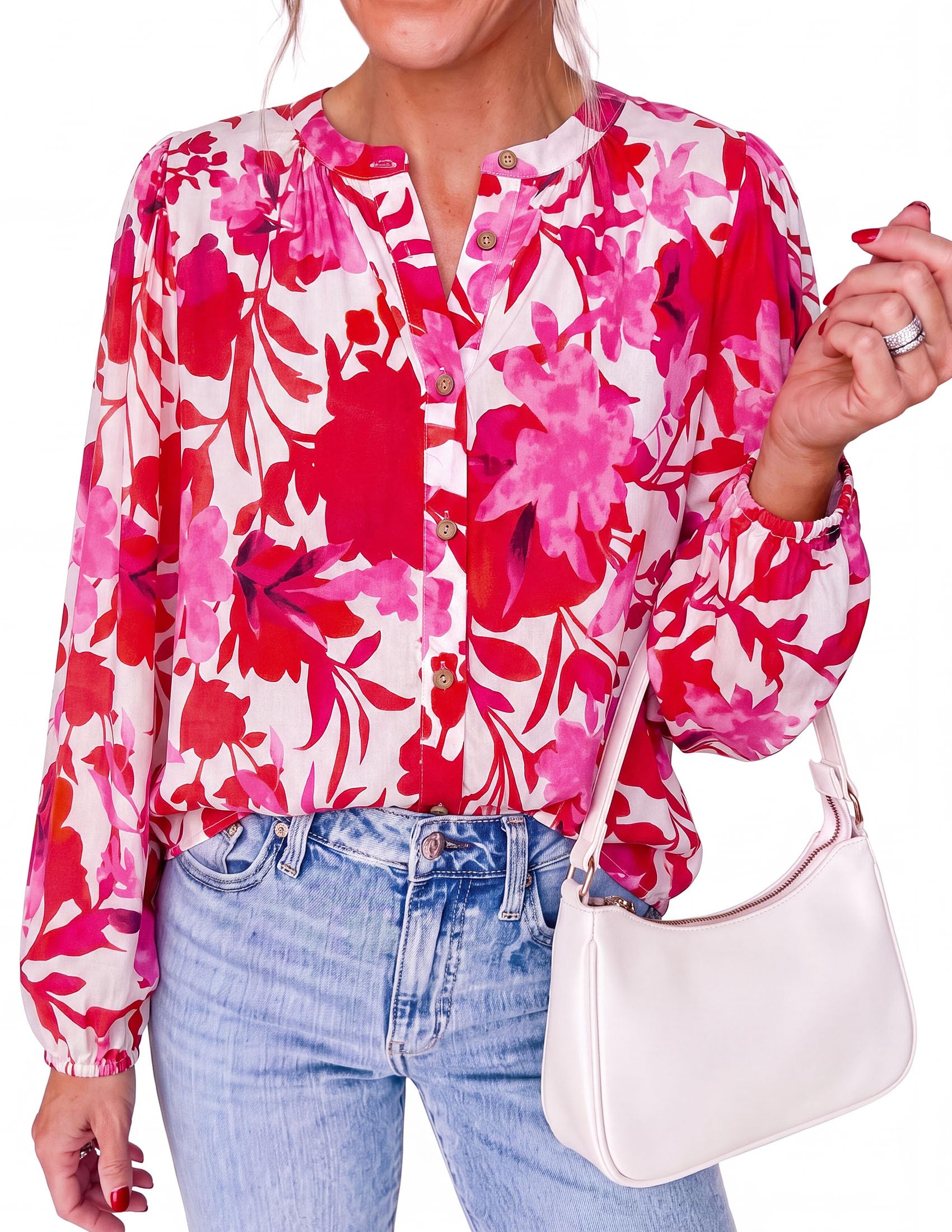 Women's Boho Tops Fall Long Sleeve Button Down Floral Blouses