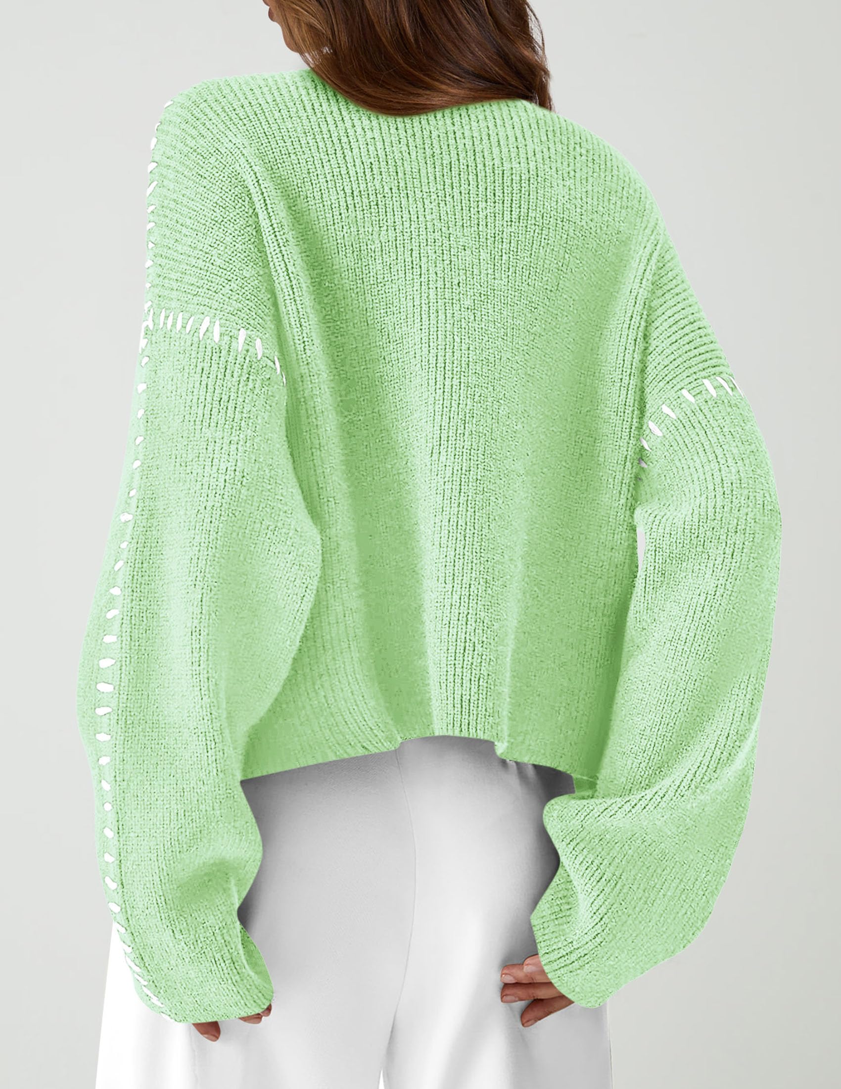 Womens Chunky Knit Oversized Pullover Sweaters,Light Green,S