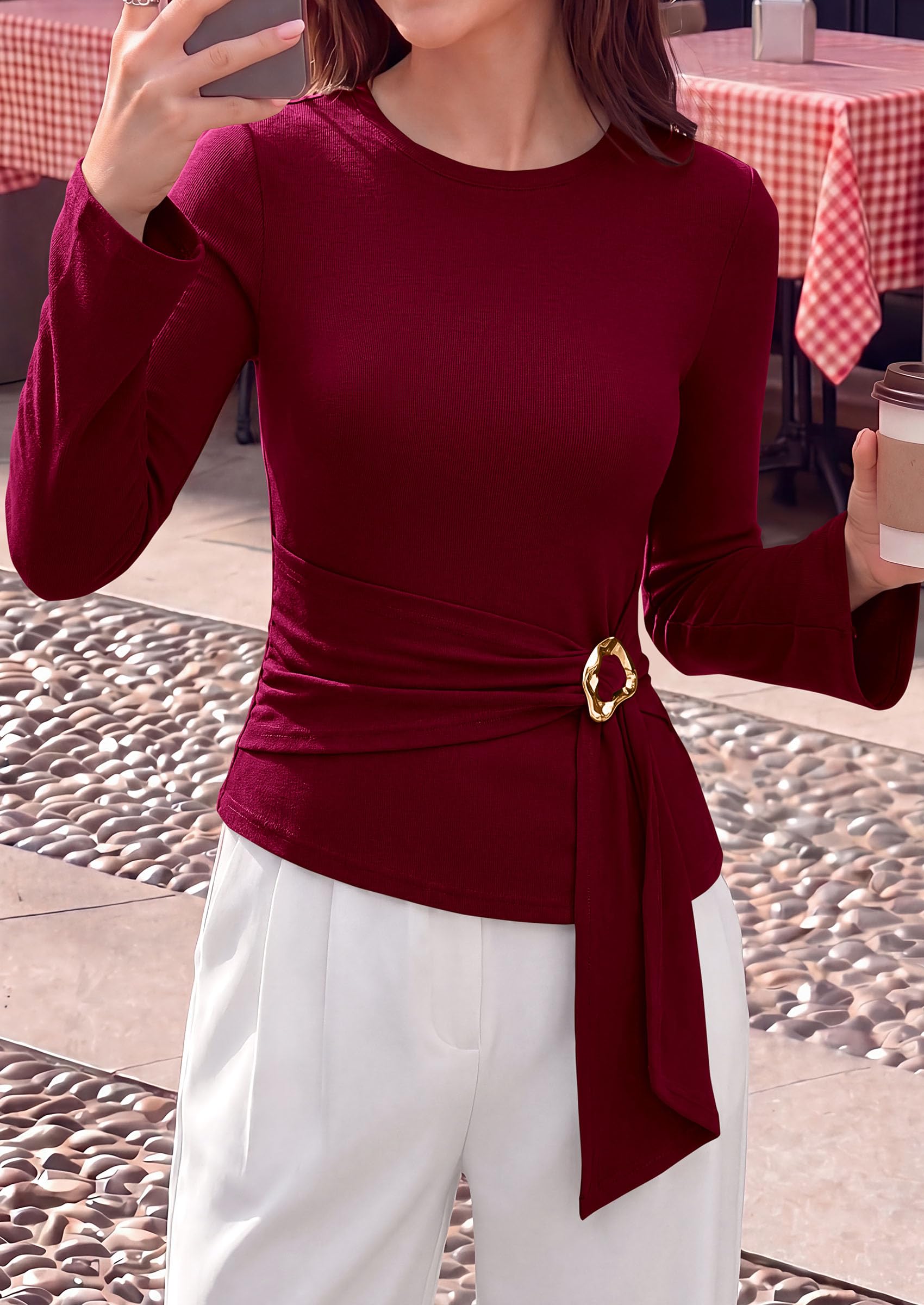 Asymmetrical Tops for Women Fall Business Casual Peplum Top