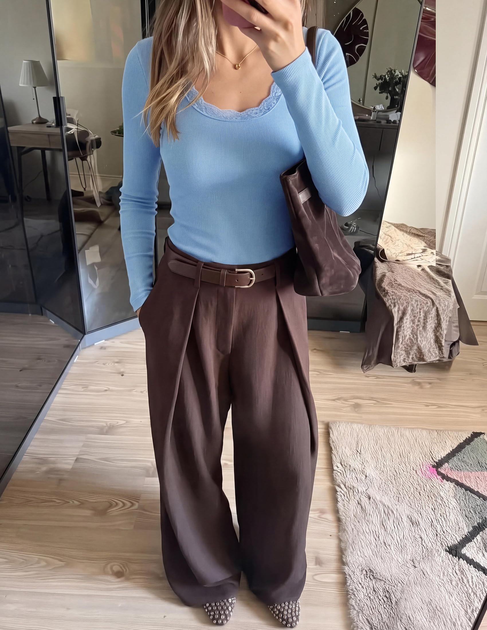 Long Sleeve T Shirts for Women Fall Casual Square Neck Tops