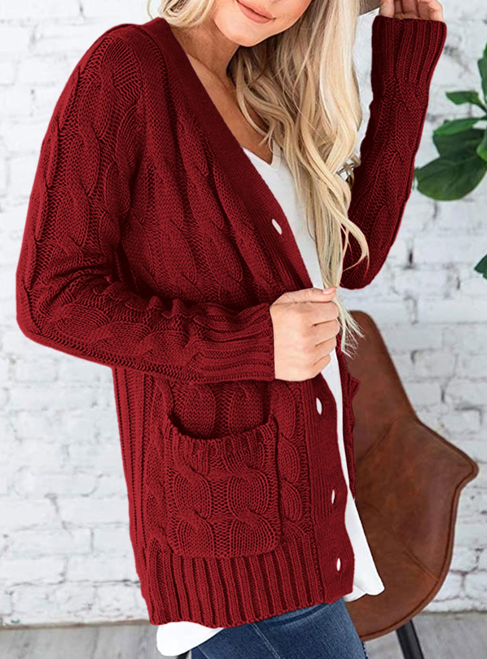 Women Chunky Cable Knit Cardigan Sweaters Fall Fashion Clothes