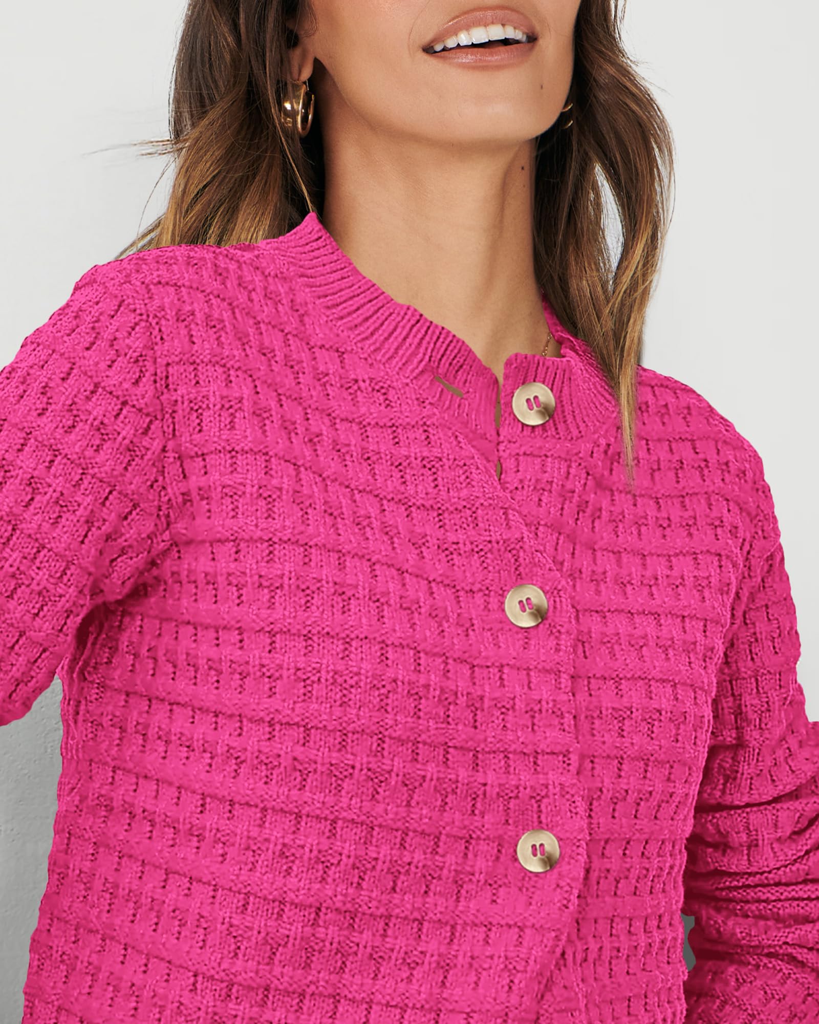 Women's Fall Lightweight Cardigan Sweaters Rose Red