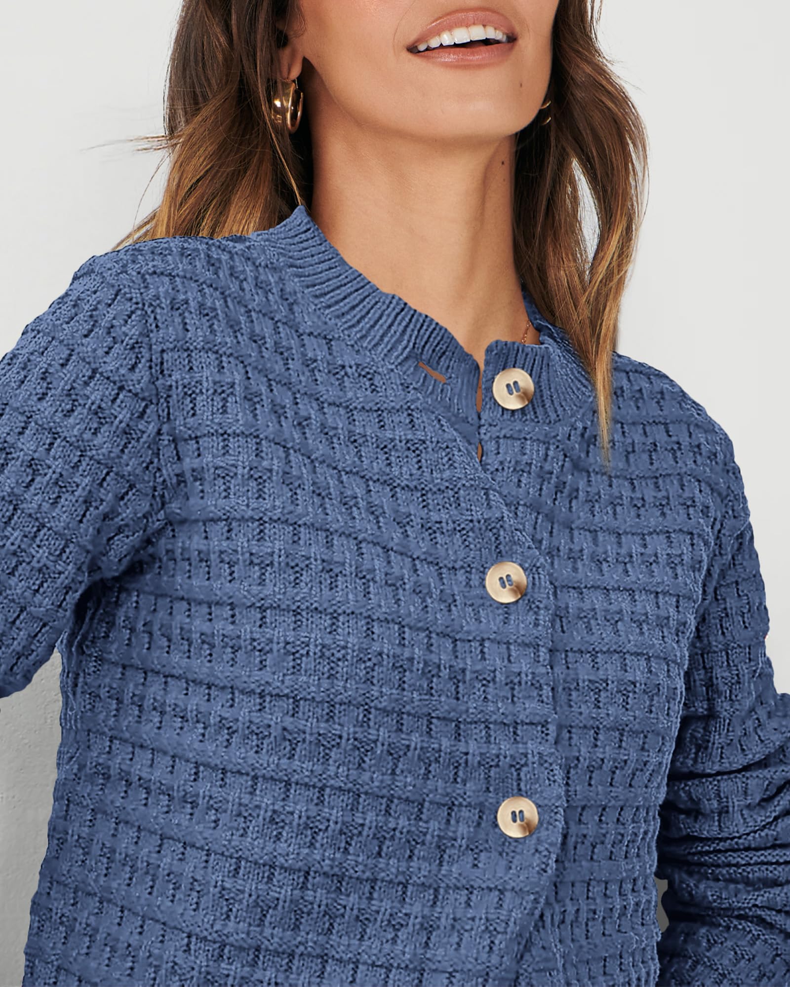 Women's Fall Lightweight Cardigan Sweaters Grey Blue