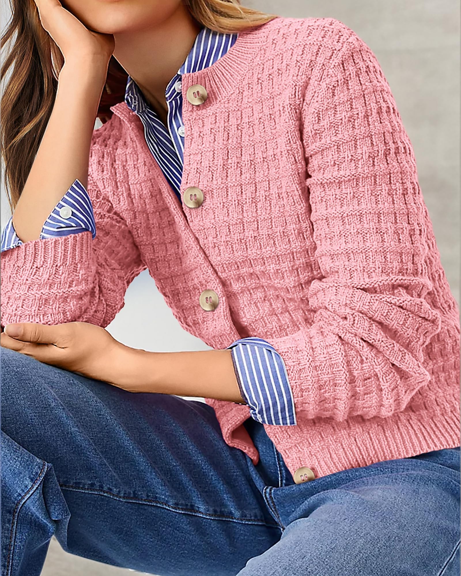 Women's Fall Lightweight Cardigan Sweaters Pink