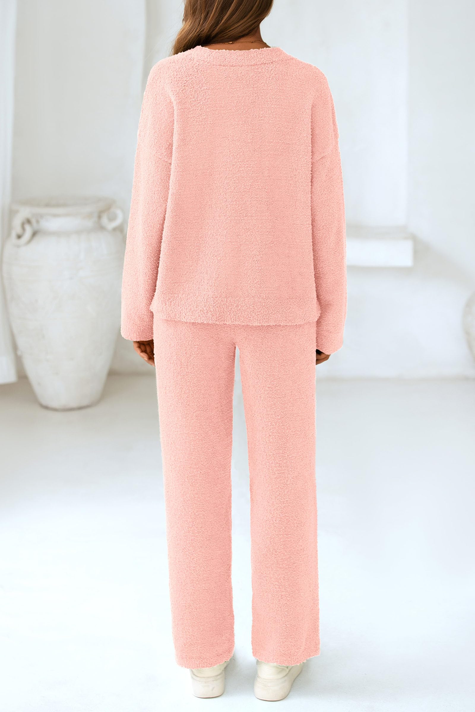 Lounge Sets for Women Fall 2 Piece Fuzzy Sweater Pajama Set
