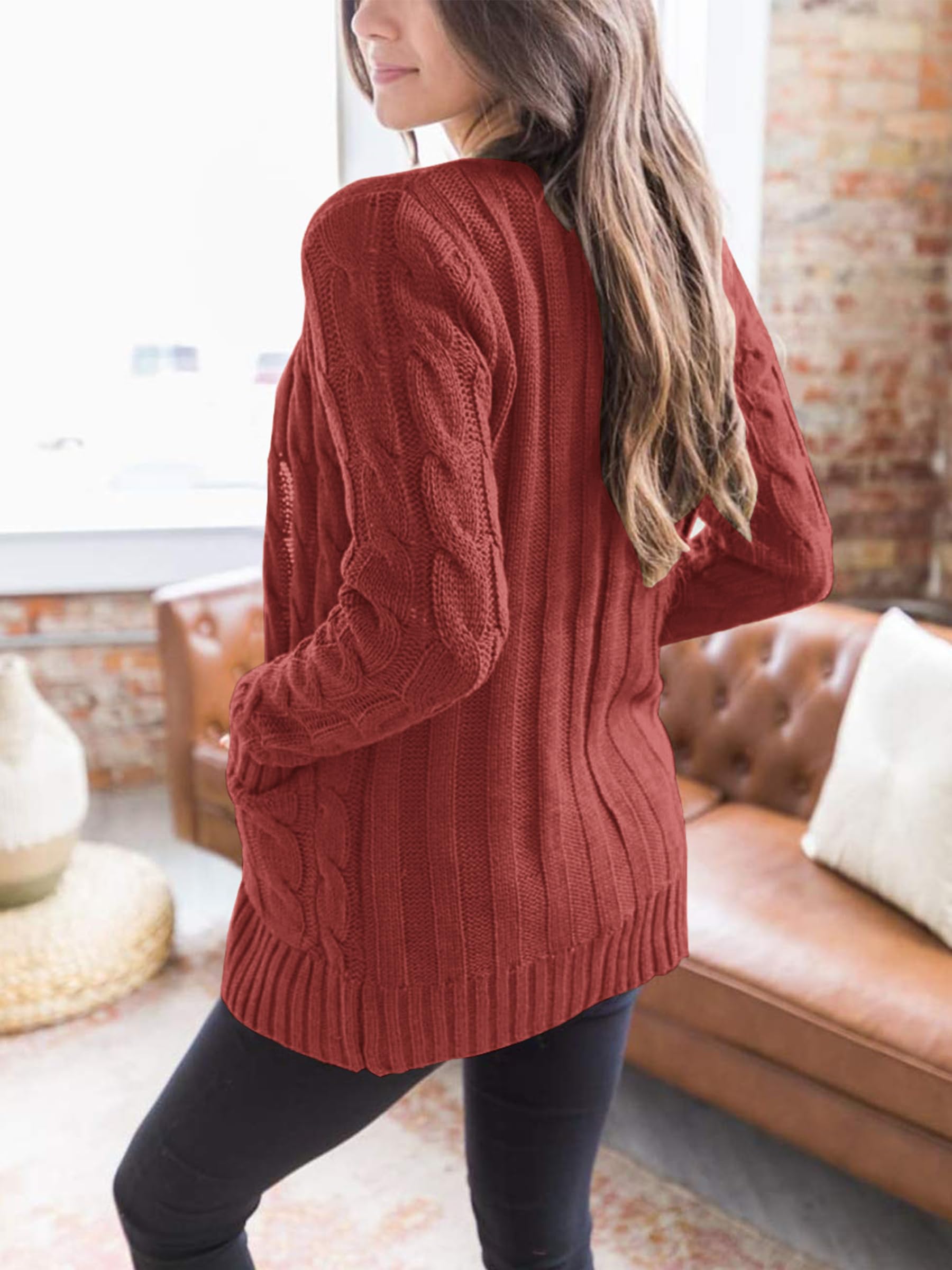 Women Chunky Cable Knit Cardigan Sweaters Fall Fashion Clothes