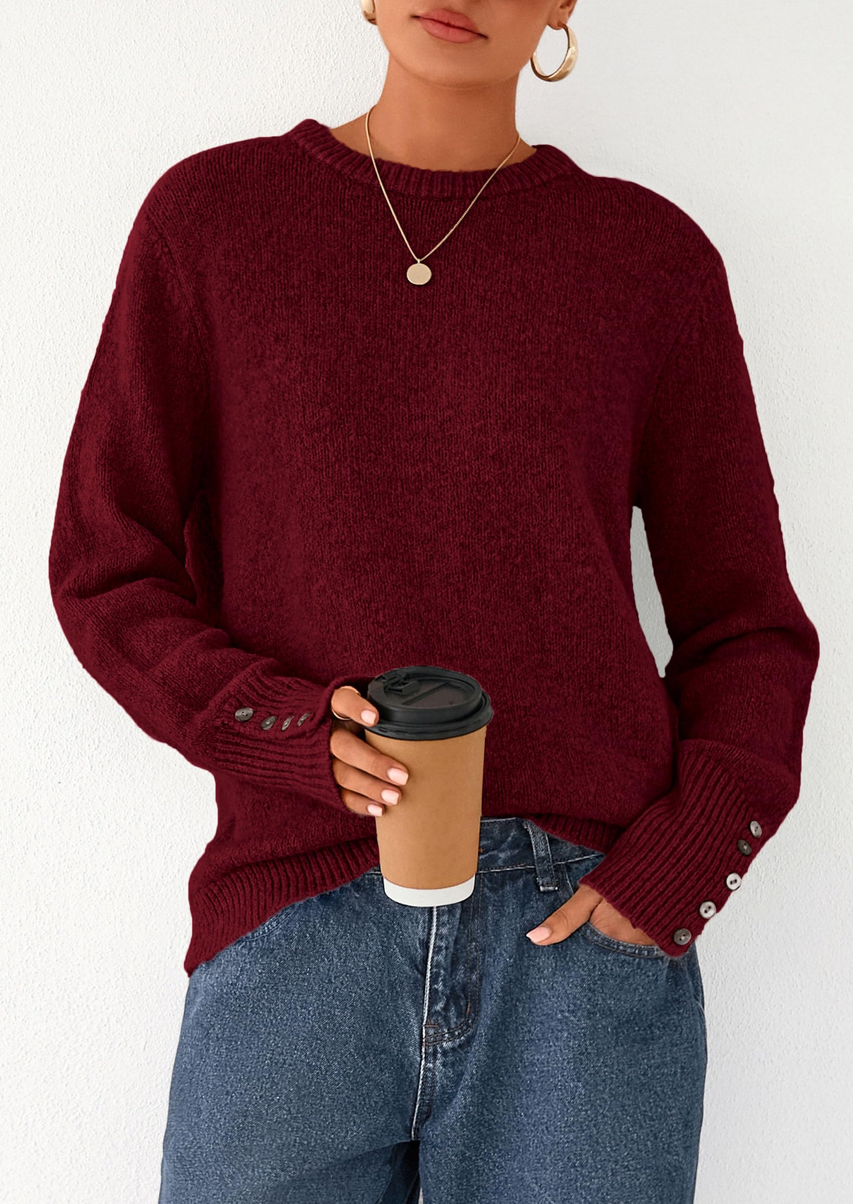 Fall Sweaters for Women Cozy Casual Pullover Ribbed Knit Tops