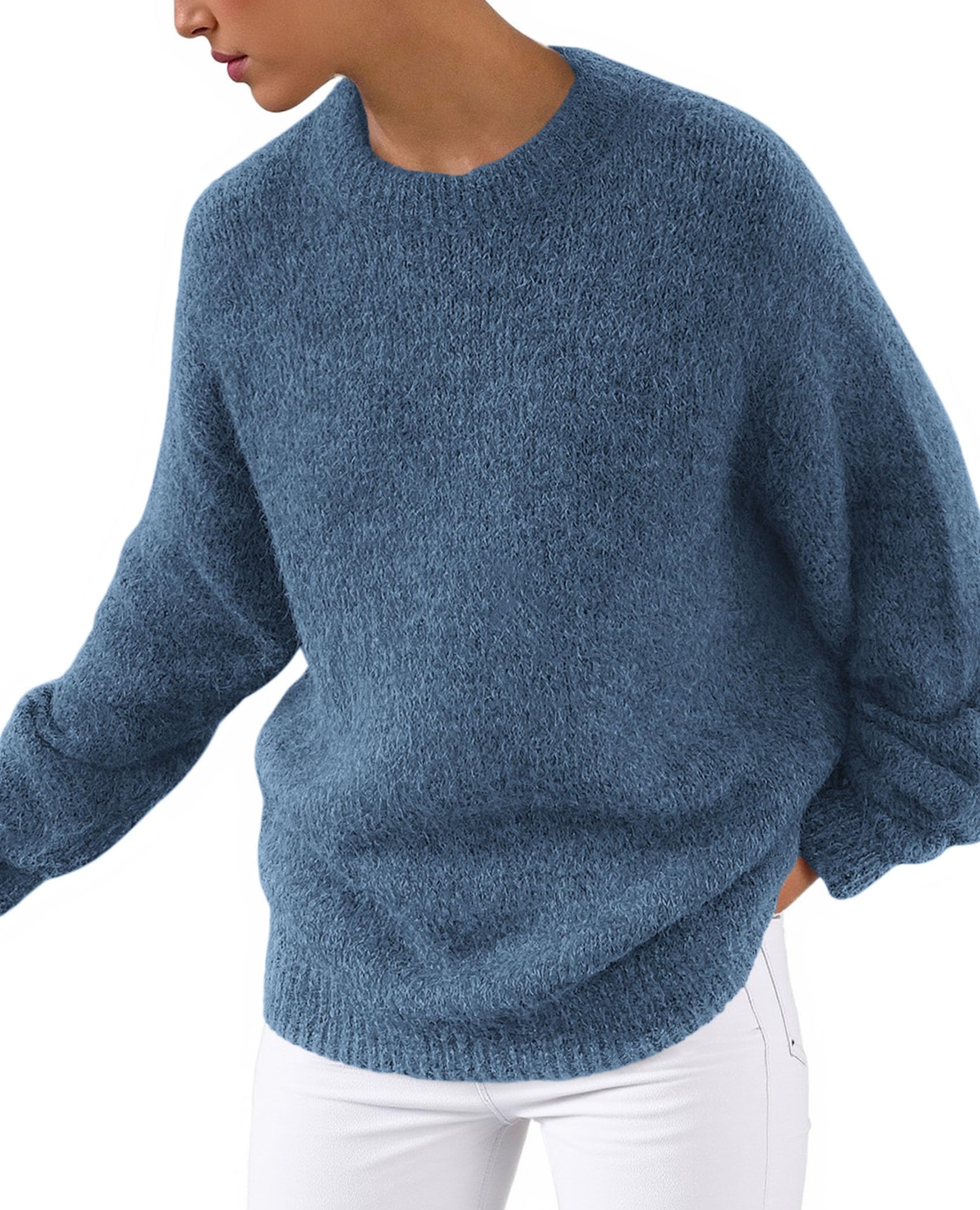 Womens Long Sleeve Oversized Pullover Sweater,Denim Blue,S