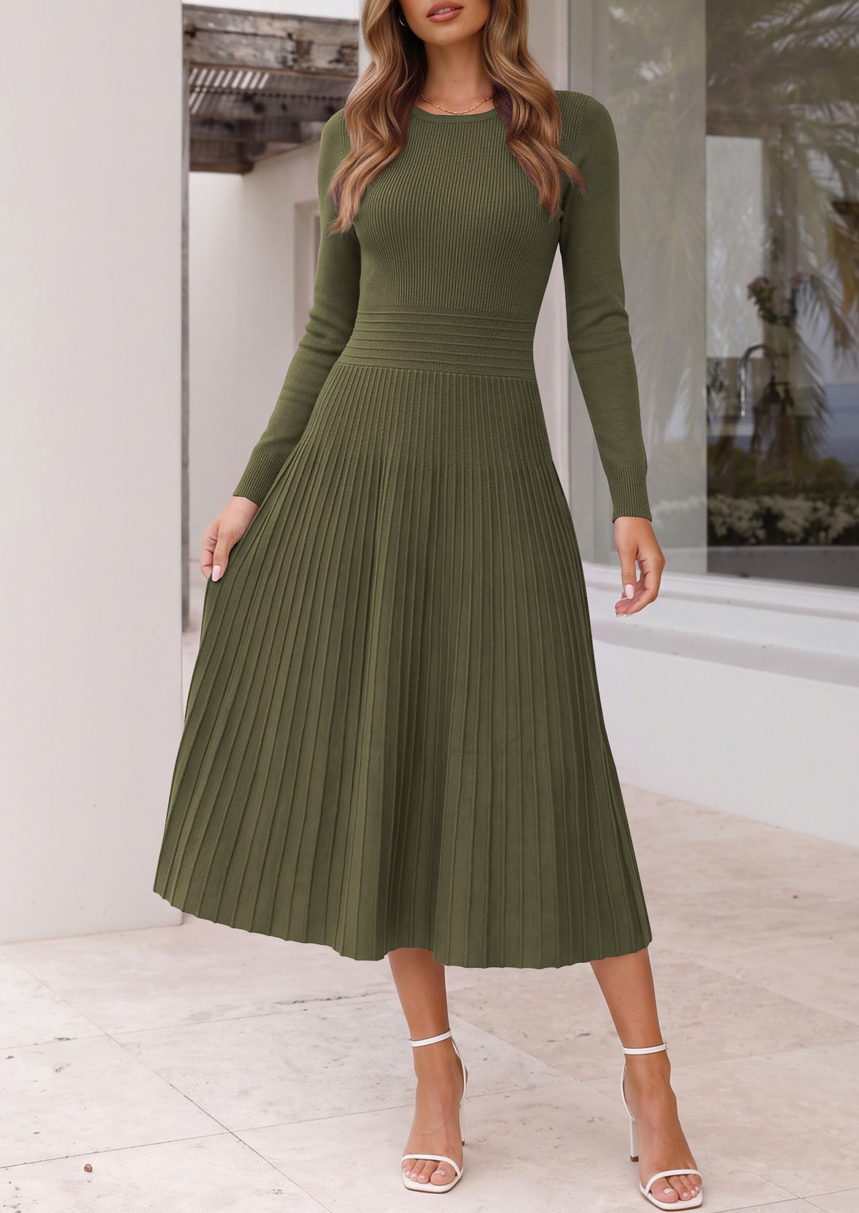 Women's Long Sleeve Knit Maxi Sweater Dress,Grey Green,S