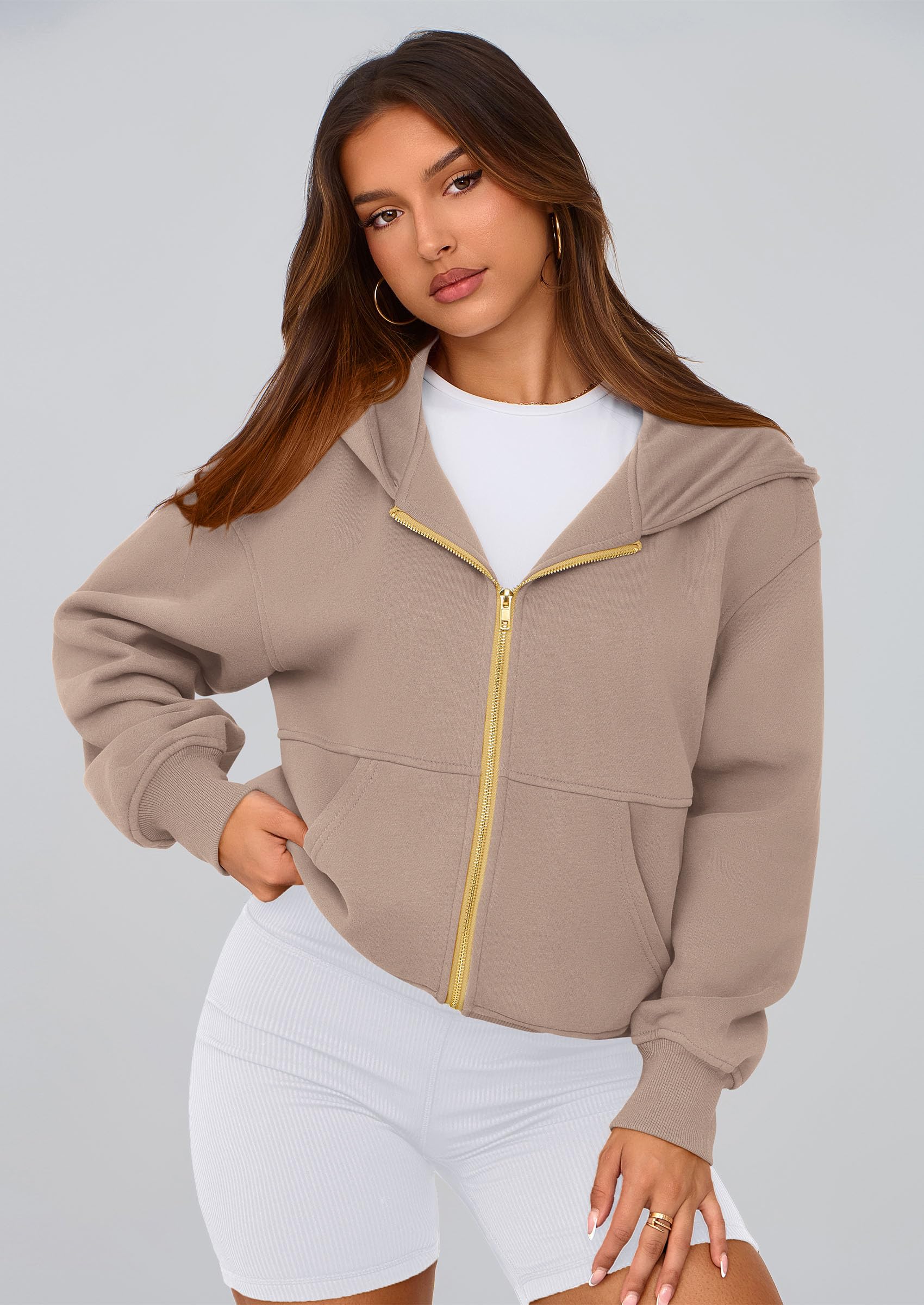 Hoodies for Women Fall Fashion Zip Up Fleece Plain Sweatshirt