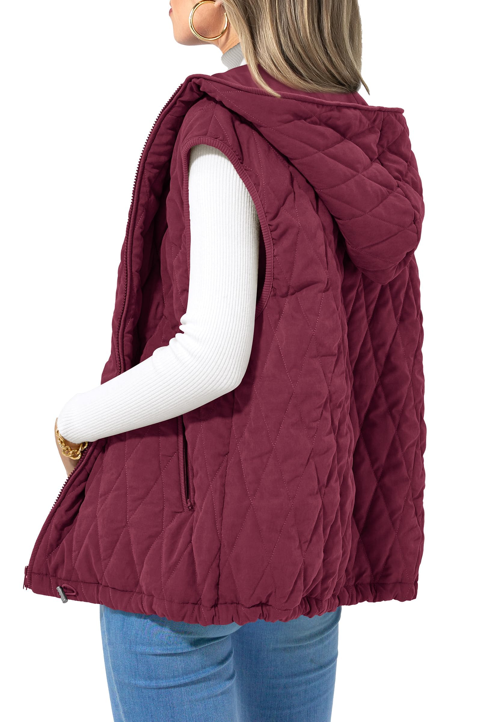 Women's Fall Fashion Vest Zip Up Jacket(Wine Red,Small)