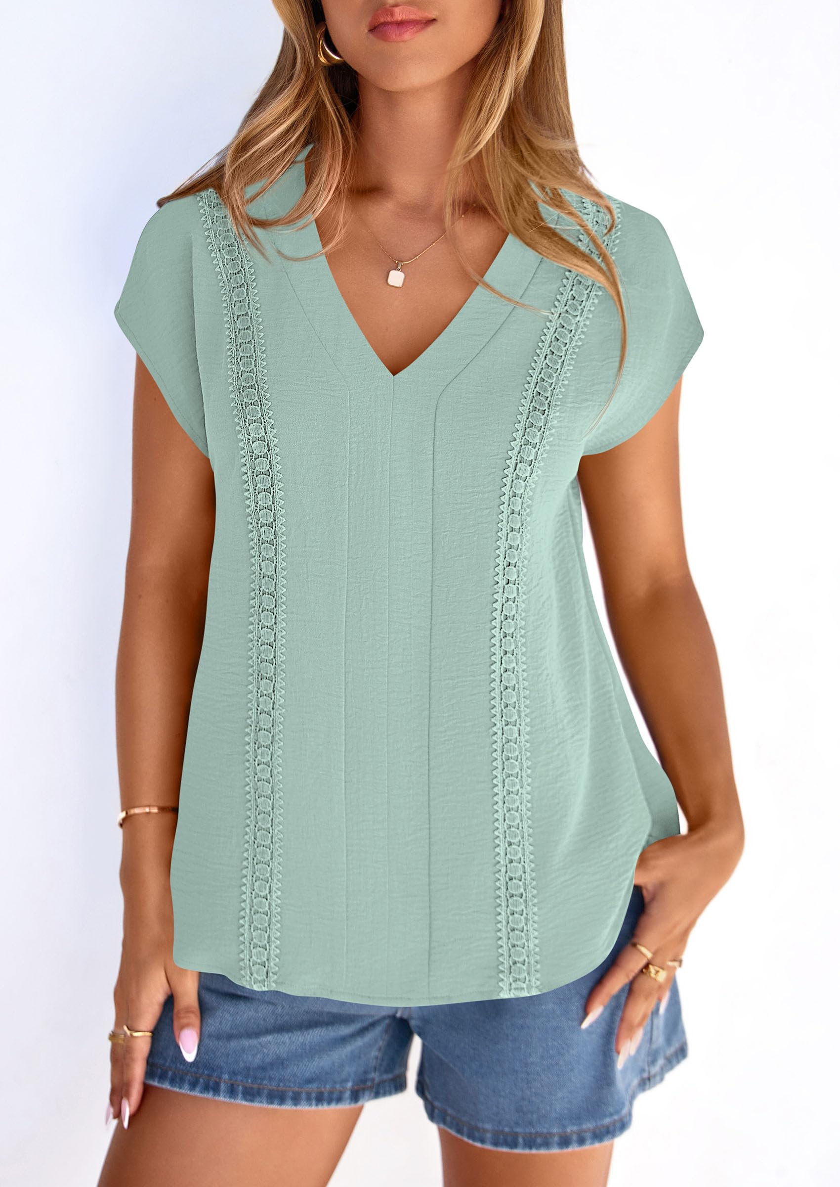 Women's Summer Tops Dressy Casual Blouses,Light Green,S