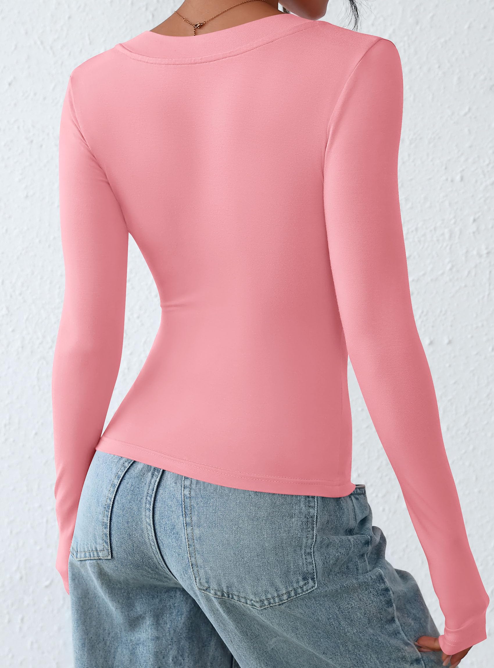 Women's V Neck Long Sleeve Shirts,Pink,X-S