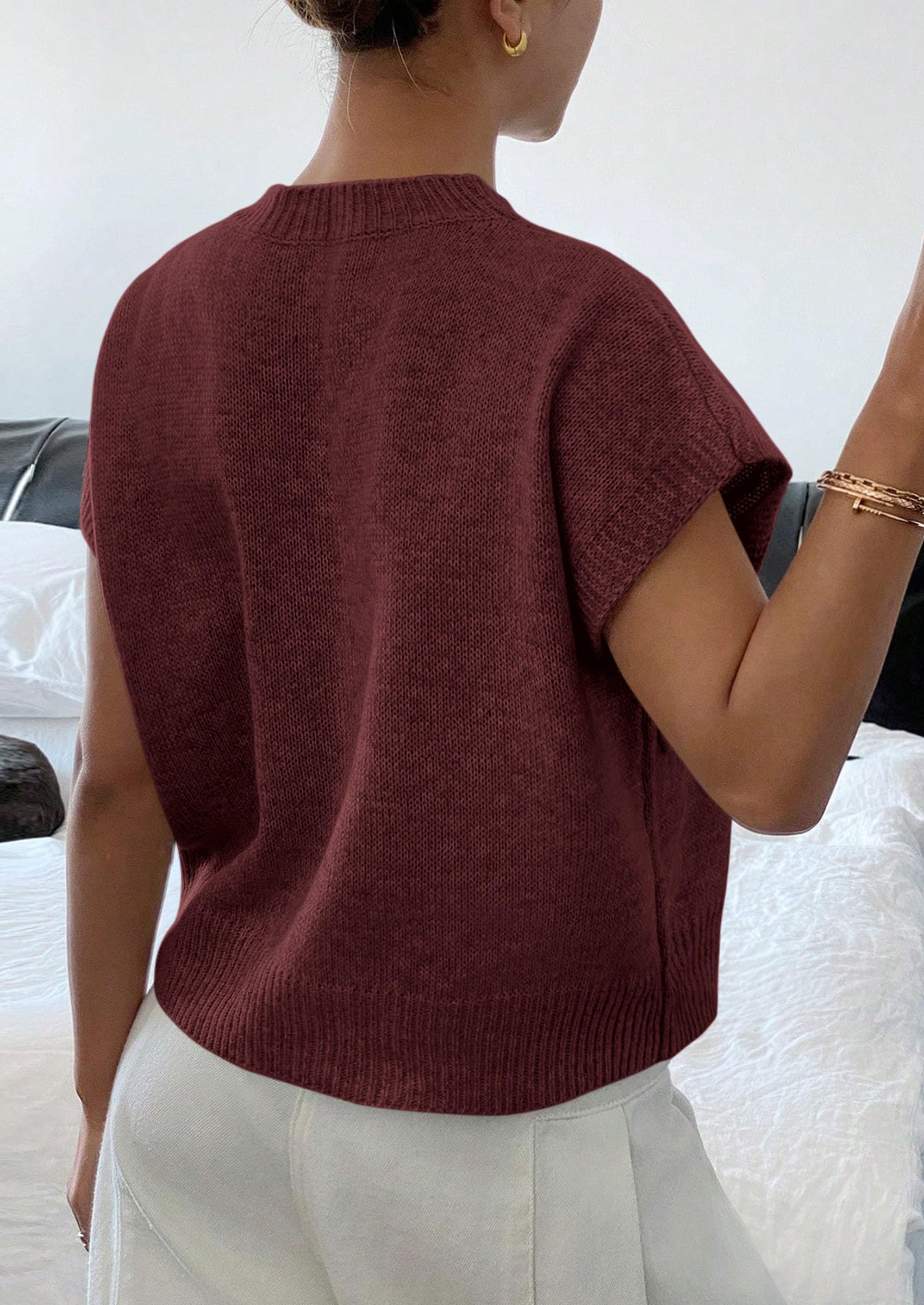 Women's Summer Short Cap Sleeve Sweater Vest (Red Brown,S)