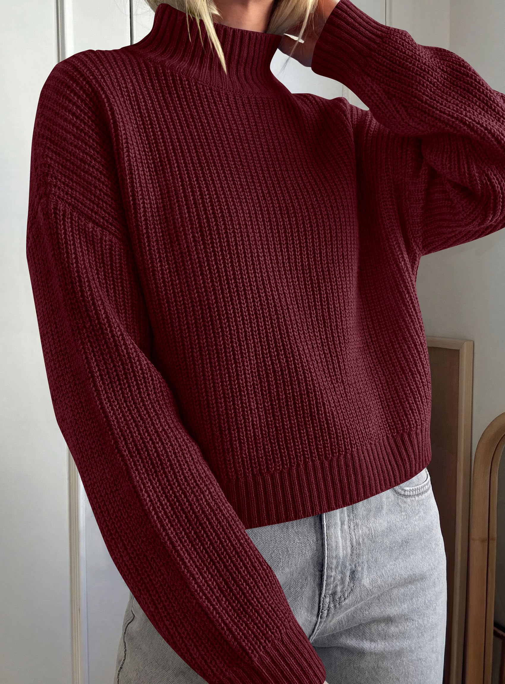 Women's Chunky Knit Fall Mock Turtleneck Pullover Sweaters