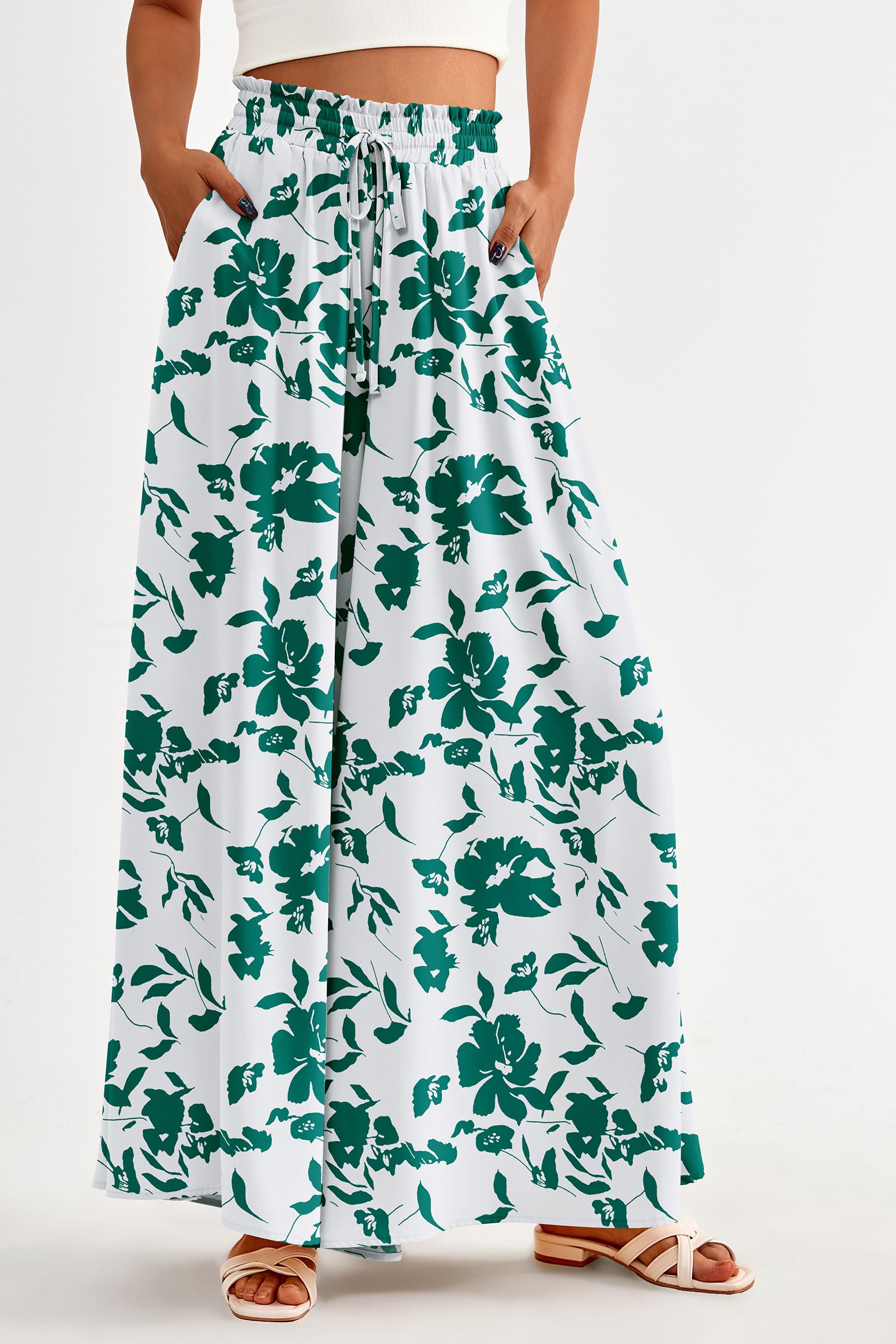 Summer Wide Leg Palazzo Pants for Women Casual,Print Green,S