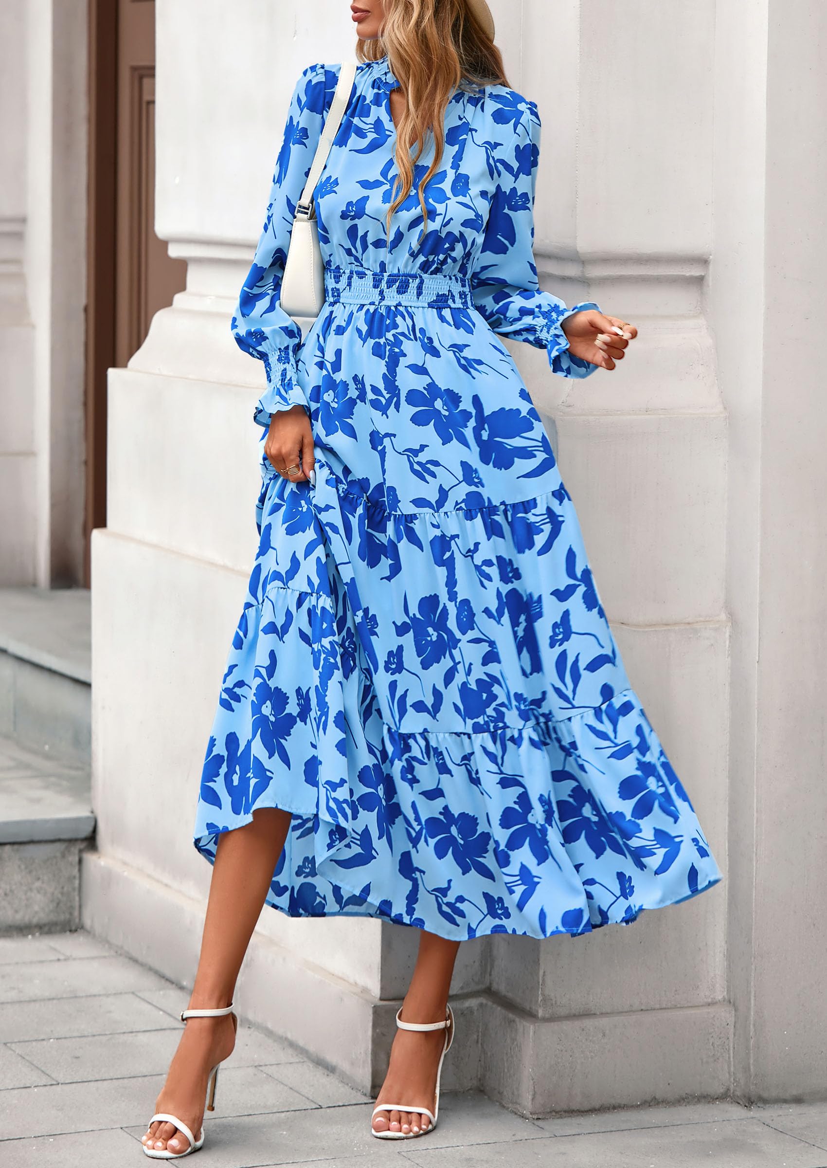 Women's Floral Maxi Dress Fall A Line Wedding Guest Dresses