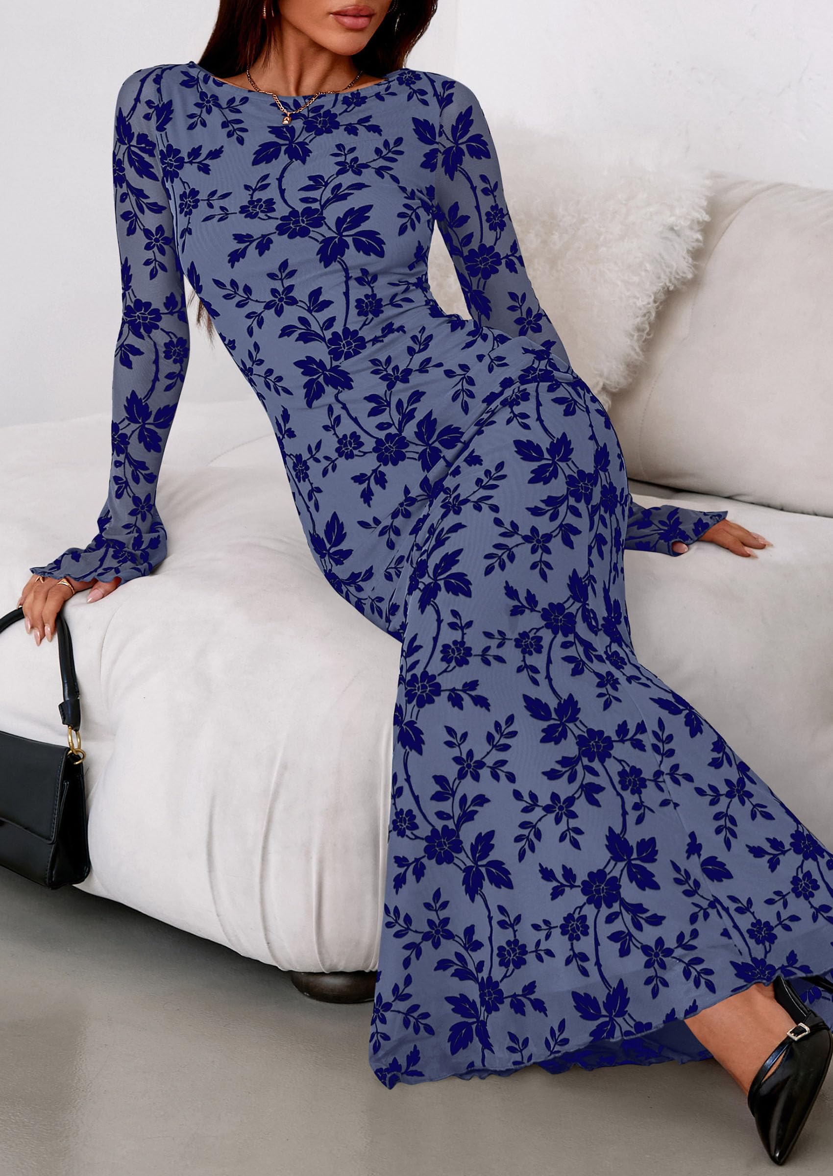 Women's Floral Bodycon Maxi Dress Wedding Guest Dresses