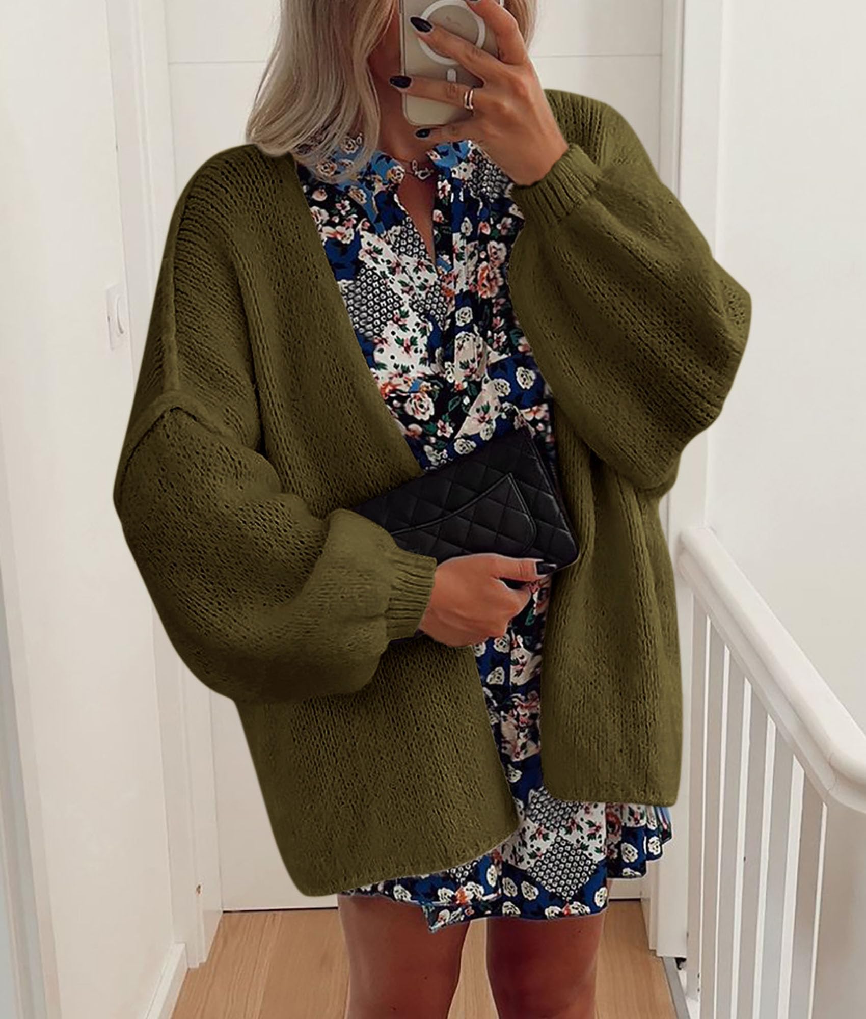 Womens Open Front Oversized Cardigan Sweaters,Army Green,XS