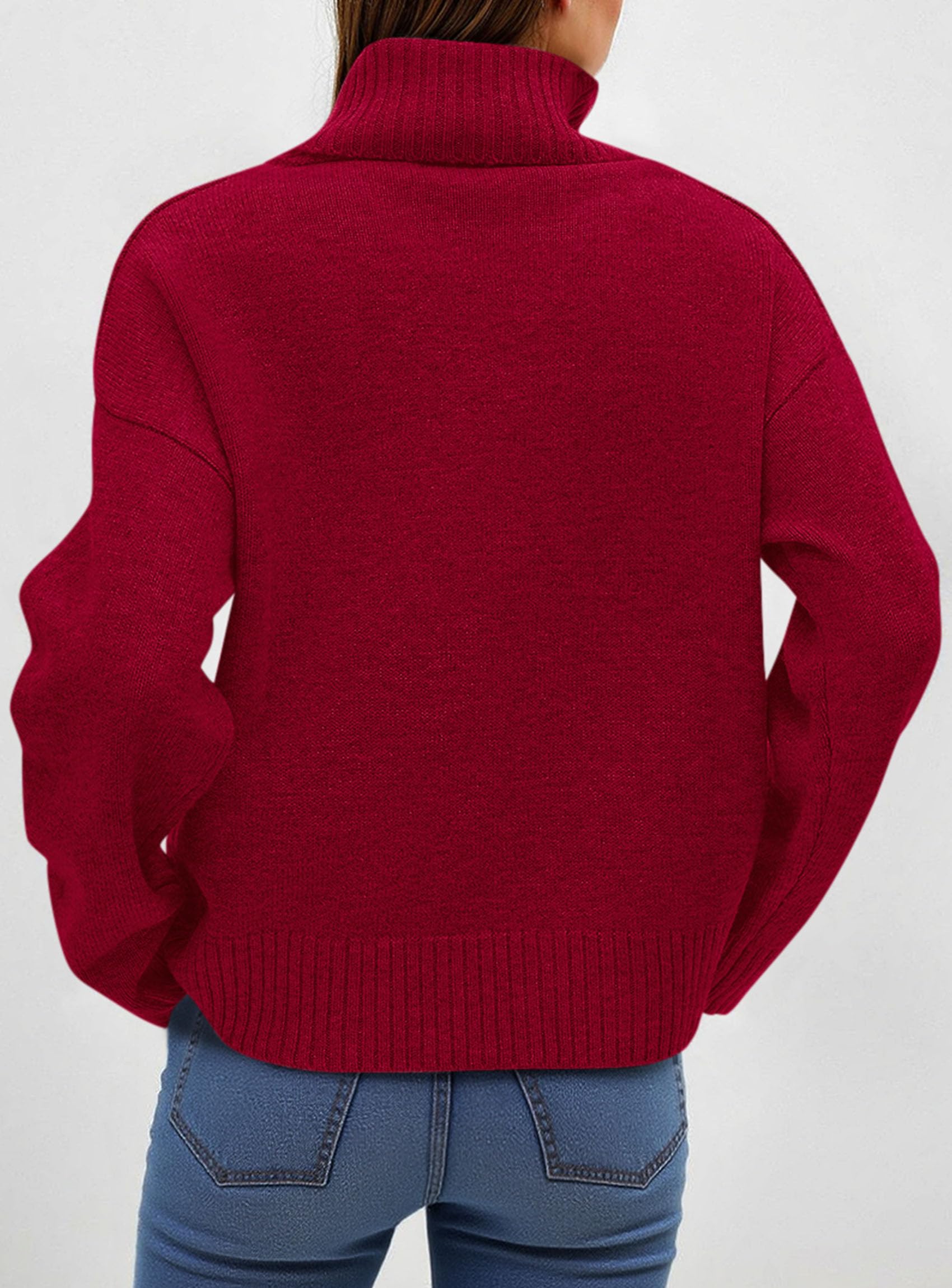 Womens Turtleneck Long Sleeve Knit Sweater,Red,S