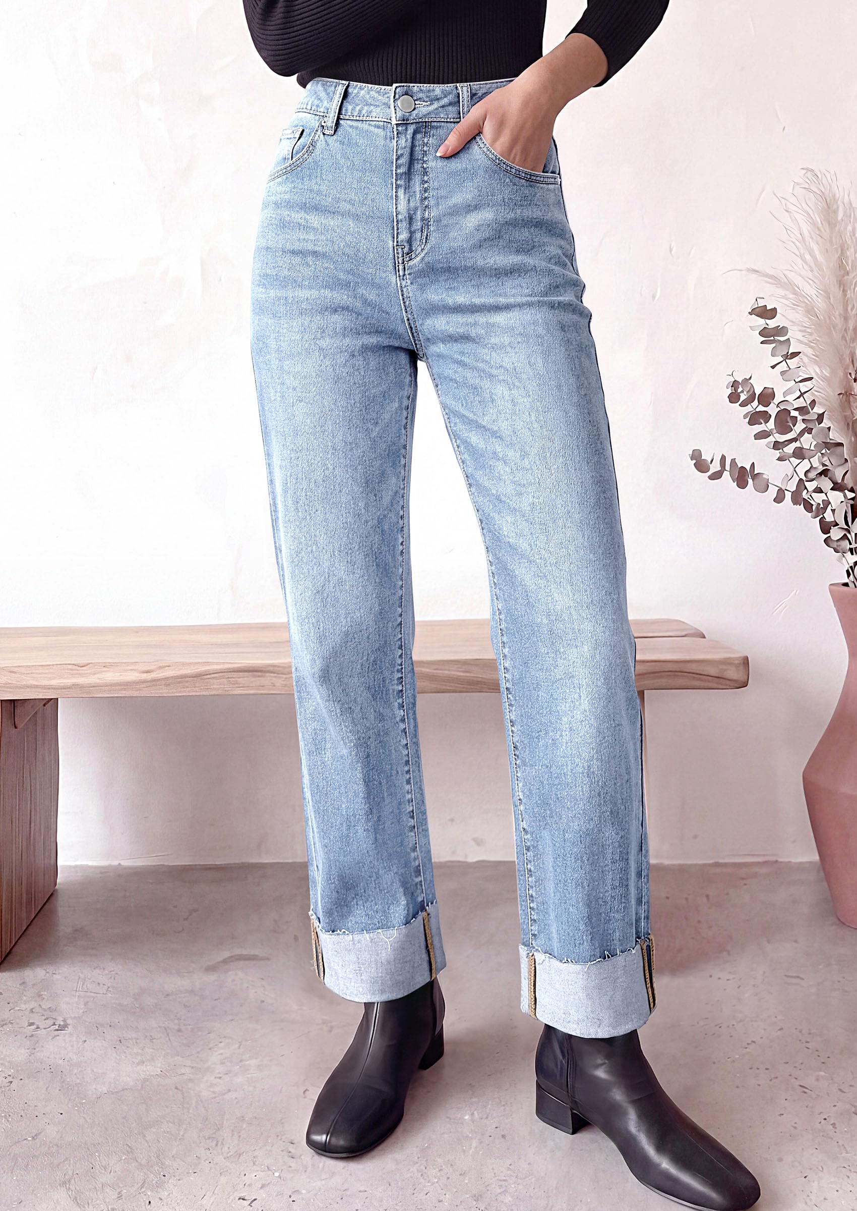 Women's Baggy Denim Jeans Wide Leg Pants Light Blue 4