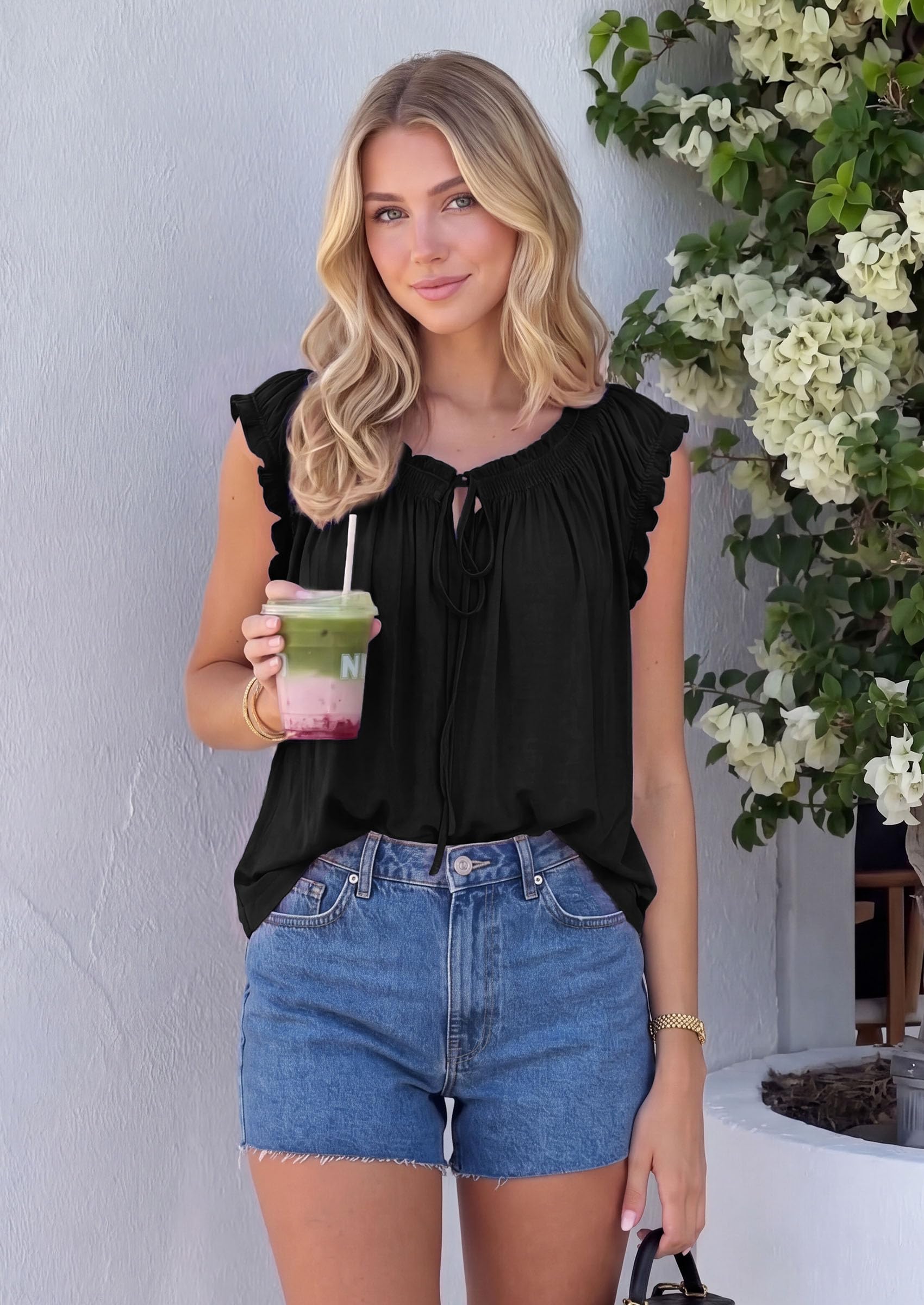 Womens Summer Tank Tops Babydoll Peplum Blouses,Black,XS