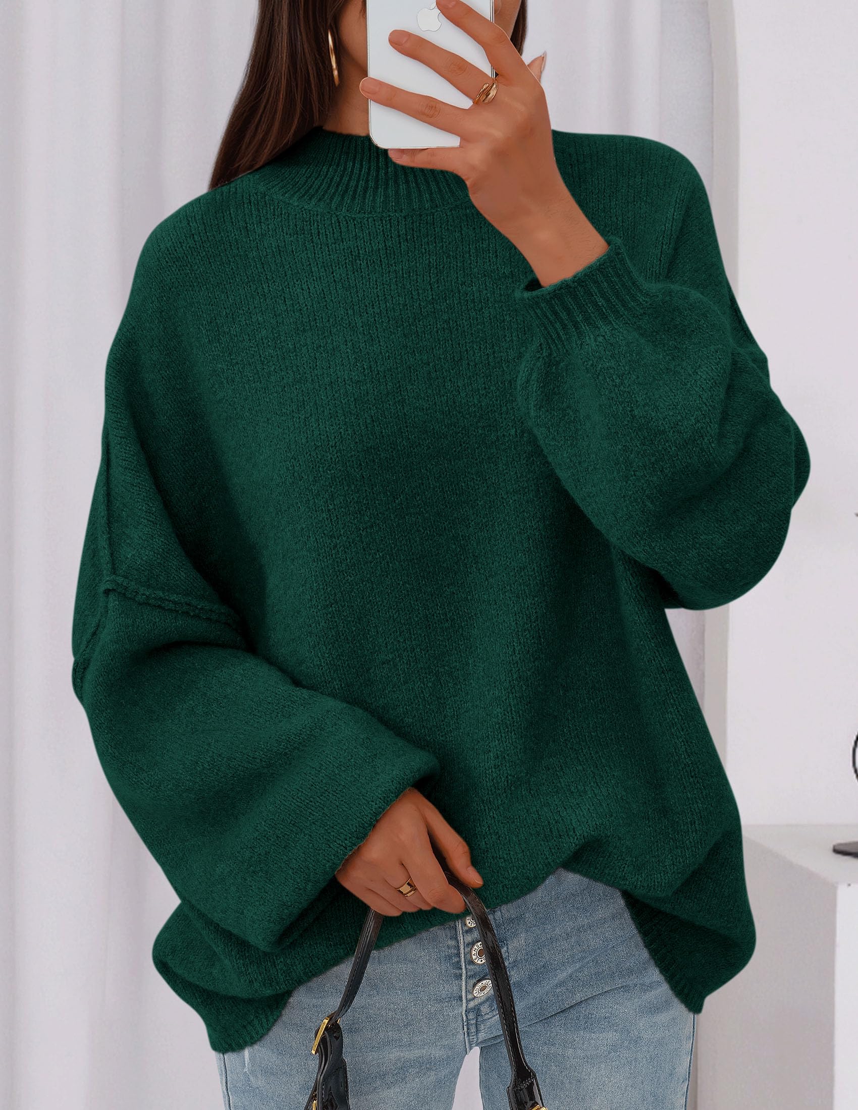 Women's Oversized Sweaters Fall Clothes (Dark Green,S)