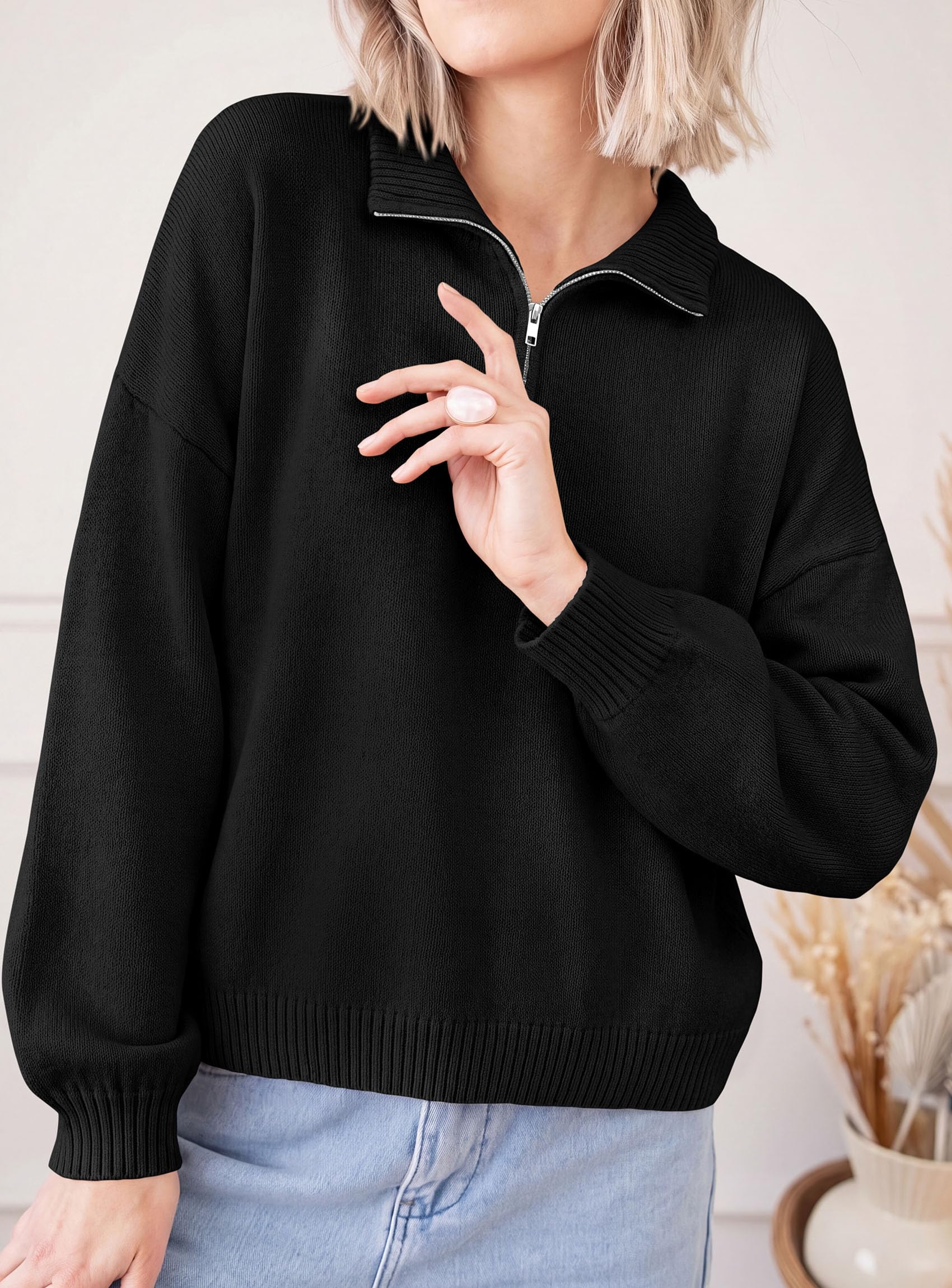 Women's Sweaters Oversized Quarter Zip Pullover Fall Outfits
