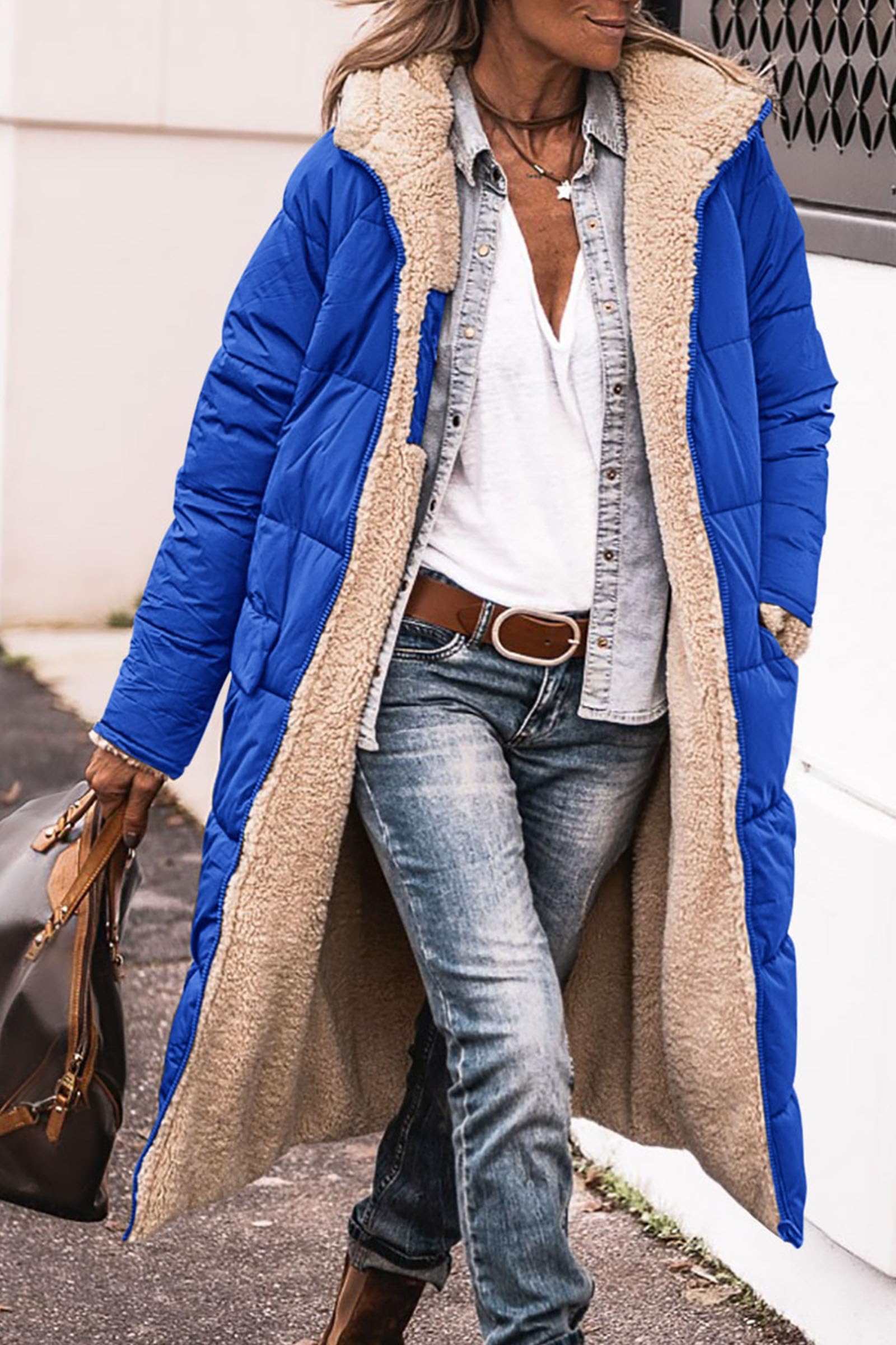 Women's Winter Fleece Warm Long Coats(Royal Blue,Small)