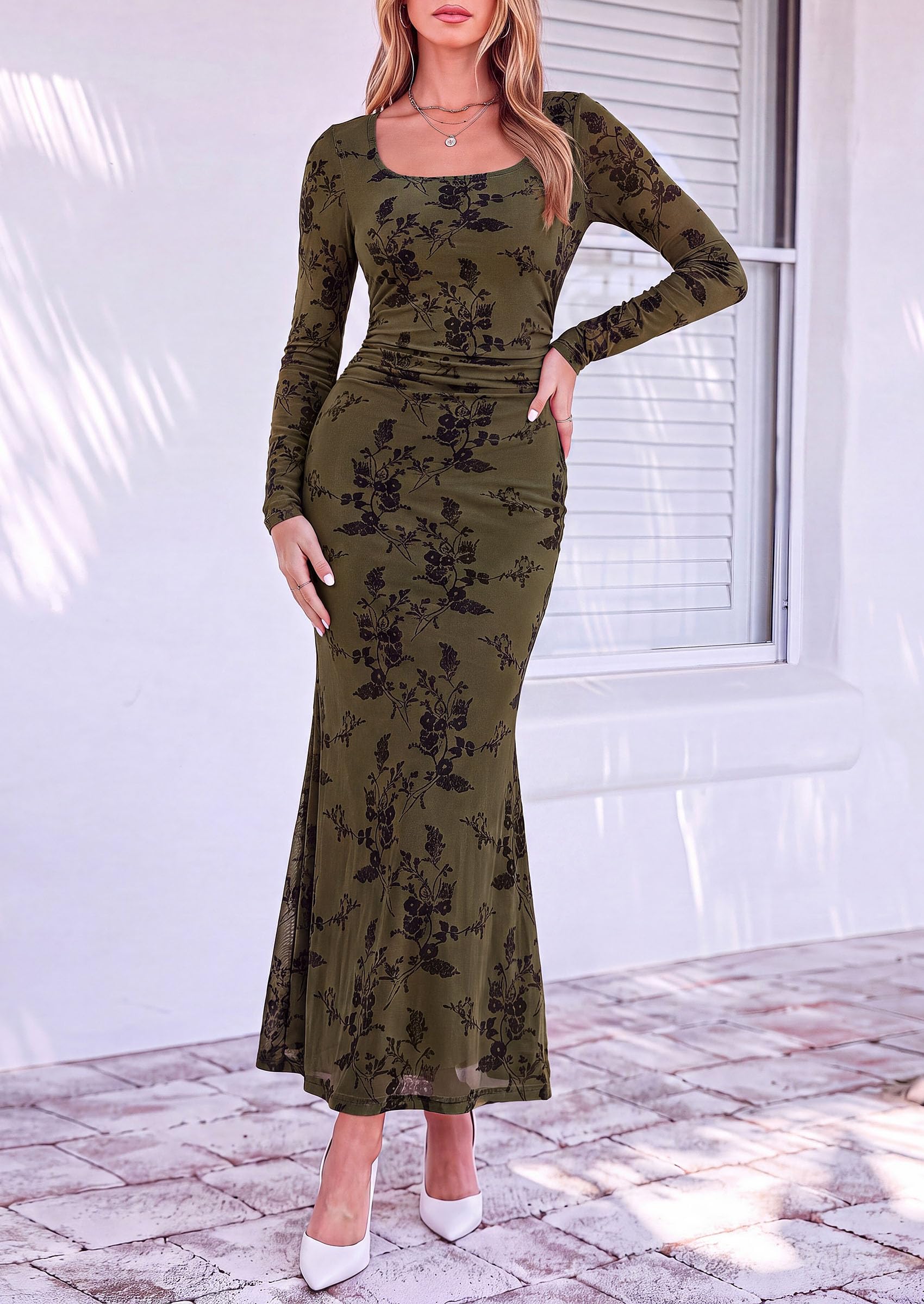 Women's Formal Floral Maxi Dress Fall Wedding Guest Dresses