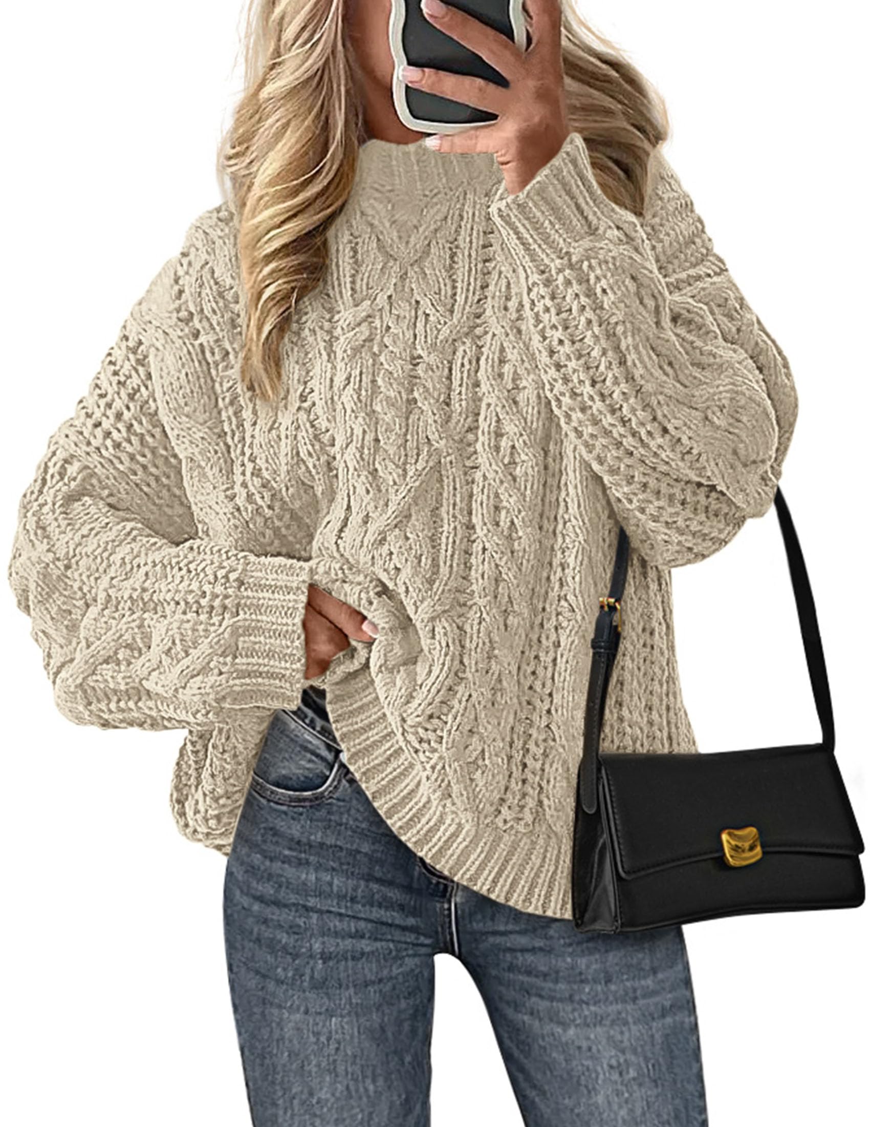 Womens Oversized Fall Sweaters Chunky Cable Knit Pullover Tops