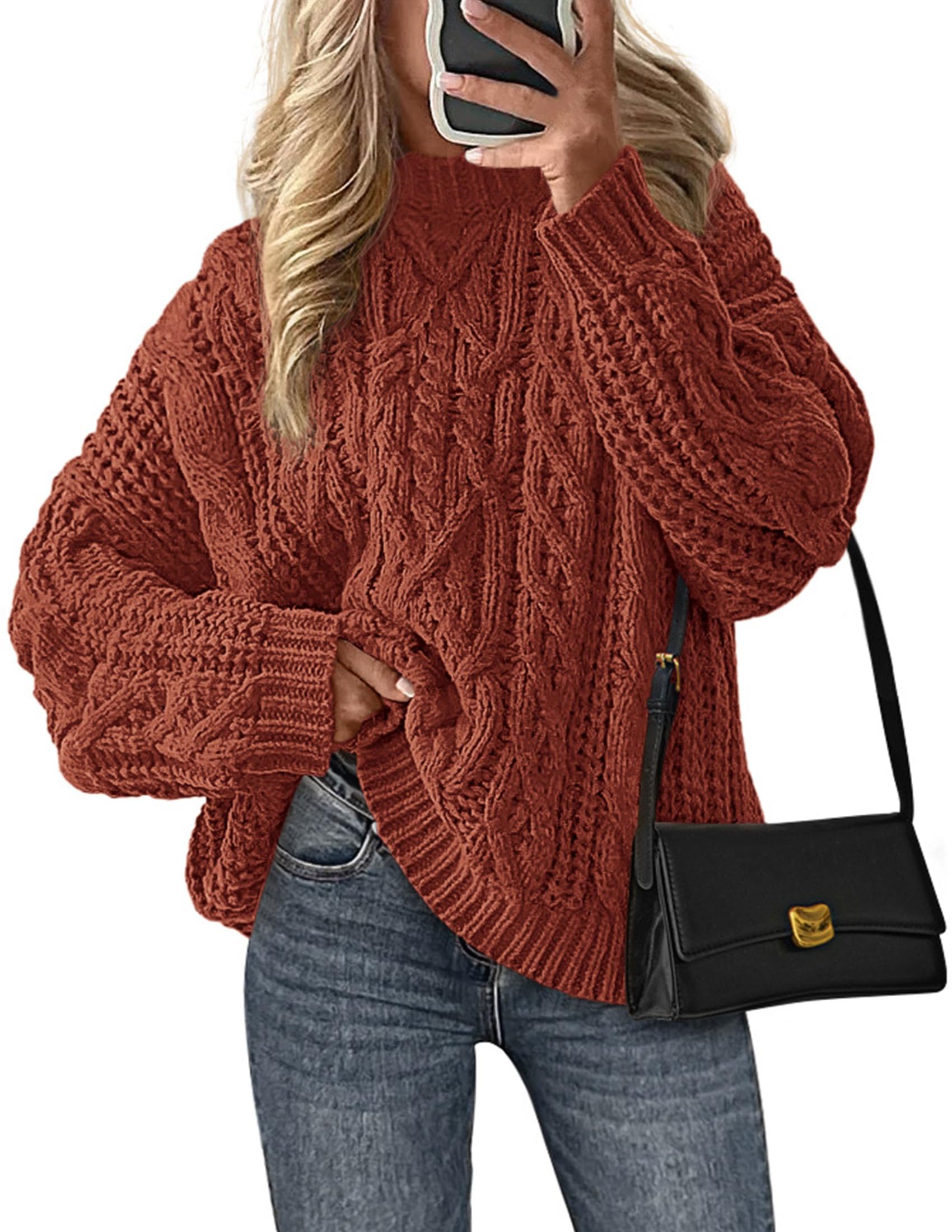 Womens Oversized Fall Sweaters Chunky Cable Knit Pullover Tops