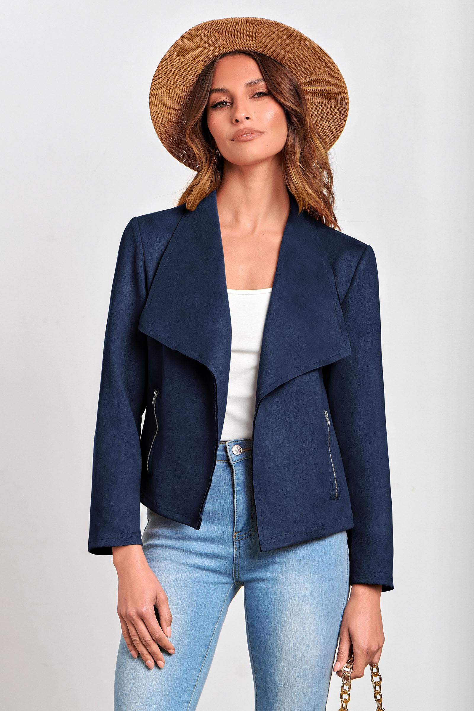 Women's Fall Fashion Faux Suede Jackets(Navy,Small)