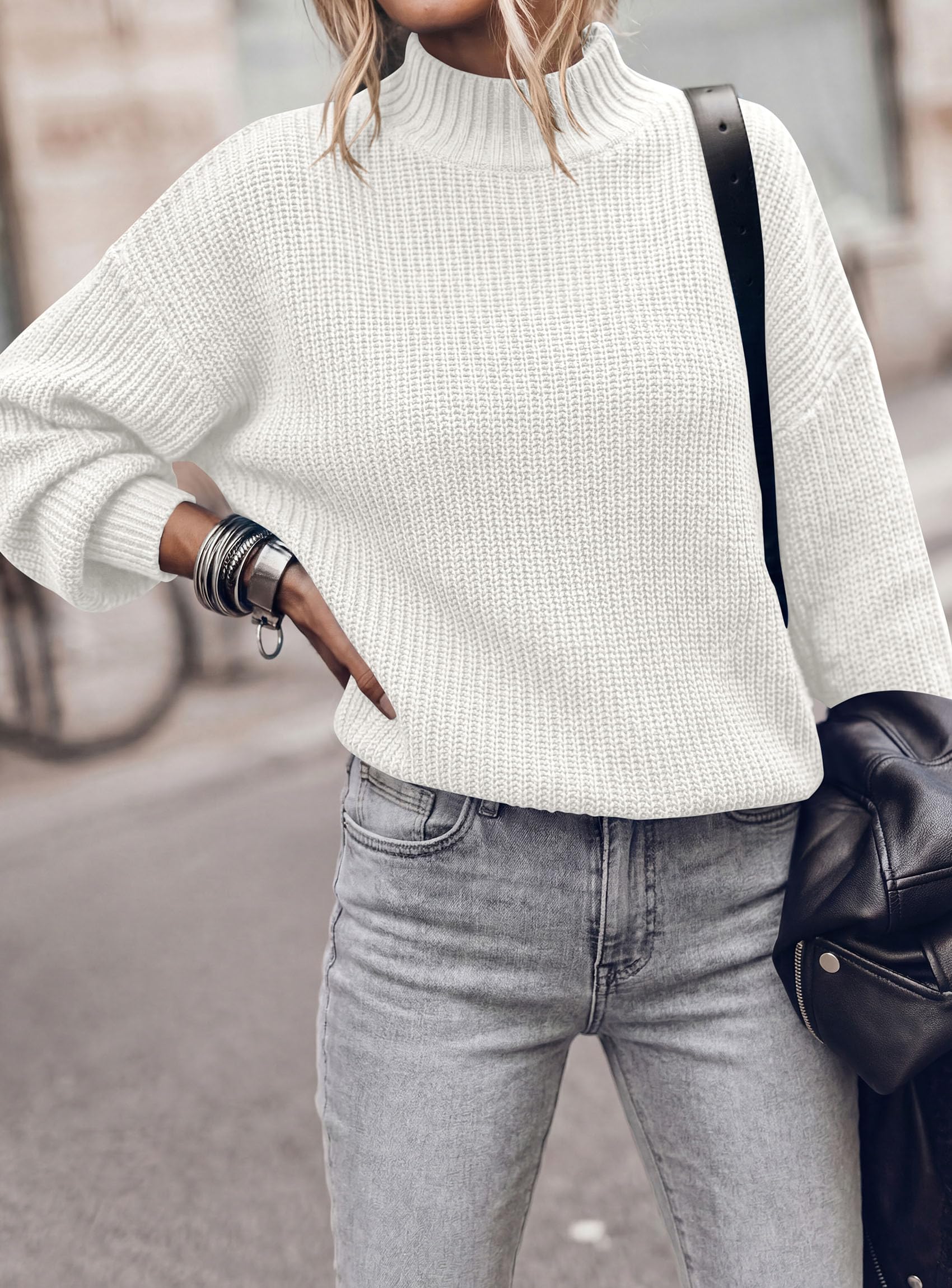 Women's Chunky Knit Fall Mock Turtleneck Pullover Sweaters