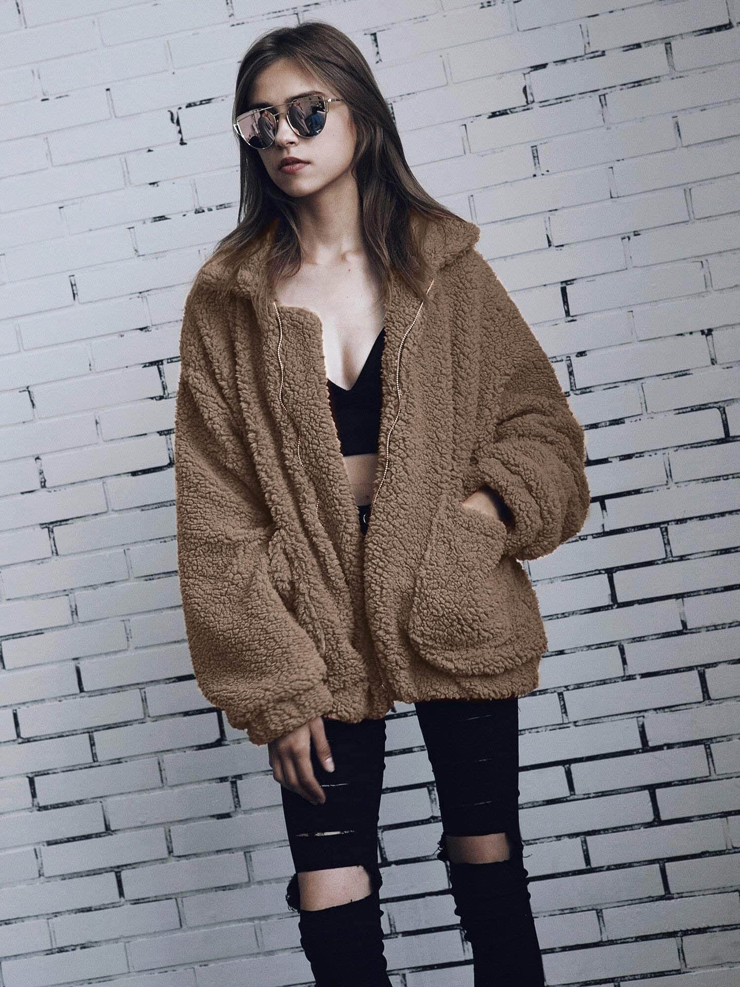 Oversized Sherpa Fleece Jacket Women's Winter Coats Outerwear
