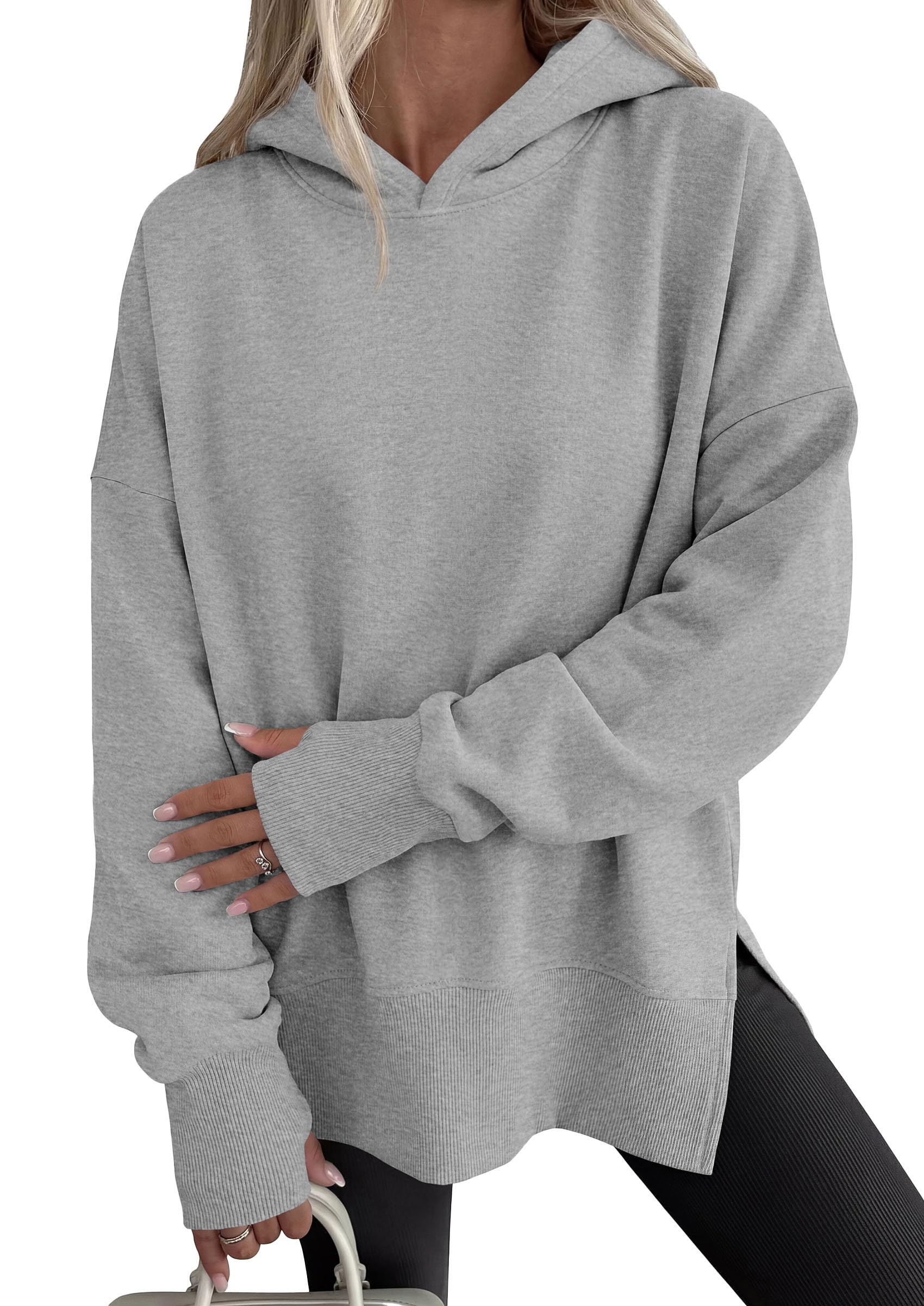 Womens Oversized Hoodies Side Slit Sweatshirts Grey,S