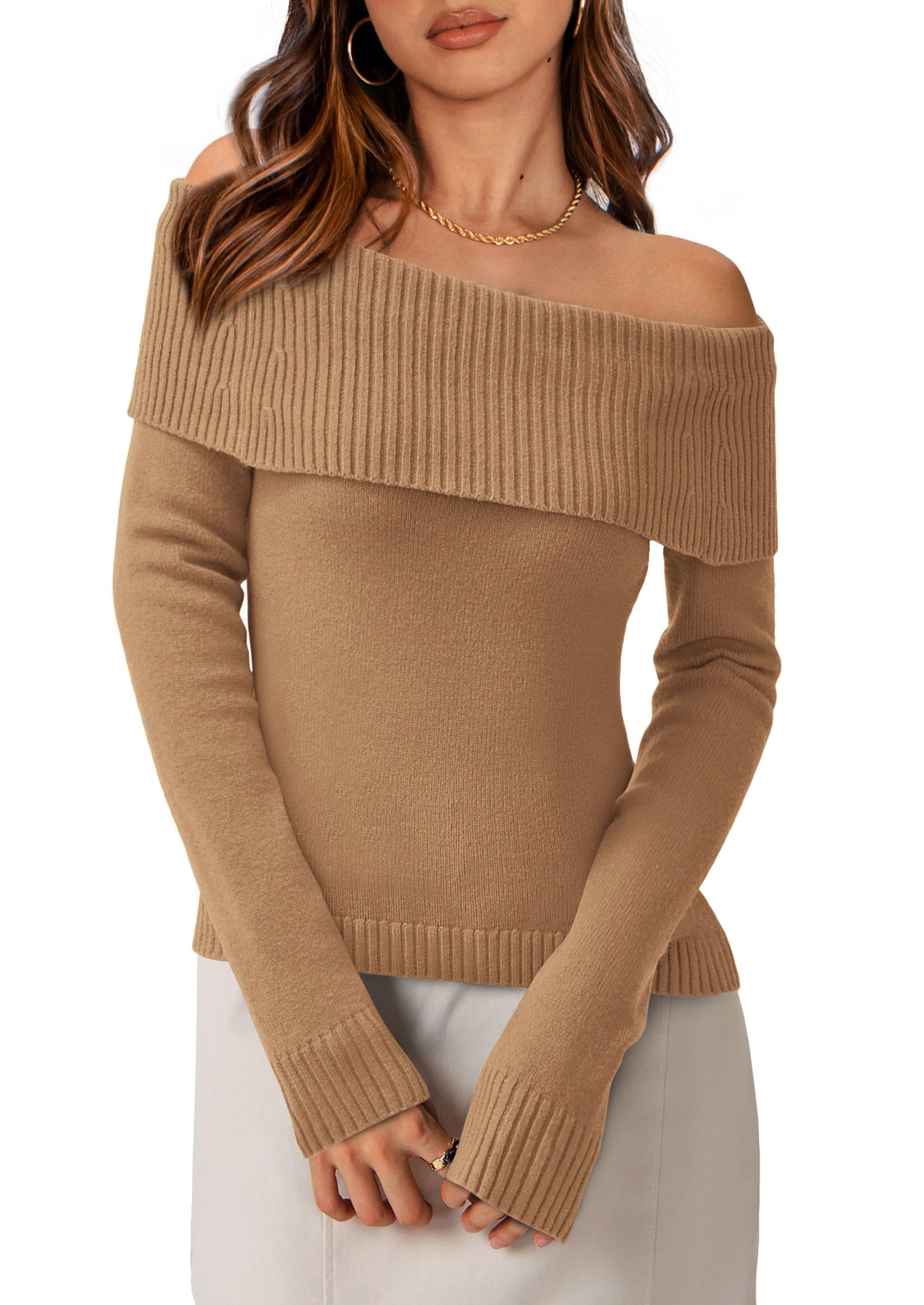 Off the Shoulder Sweater Women Trendy Fall Date Night Tops