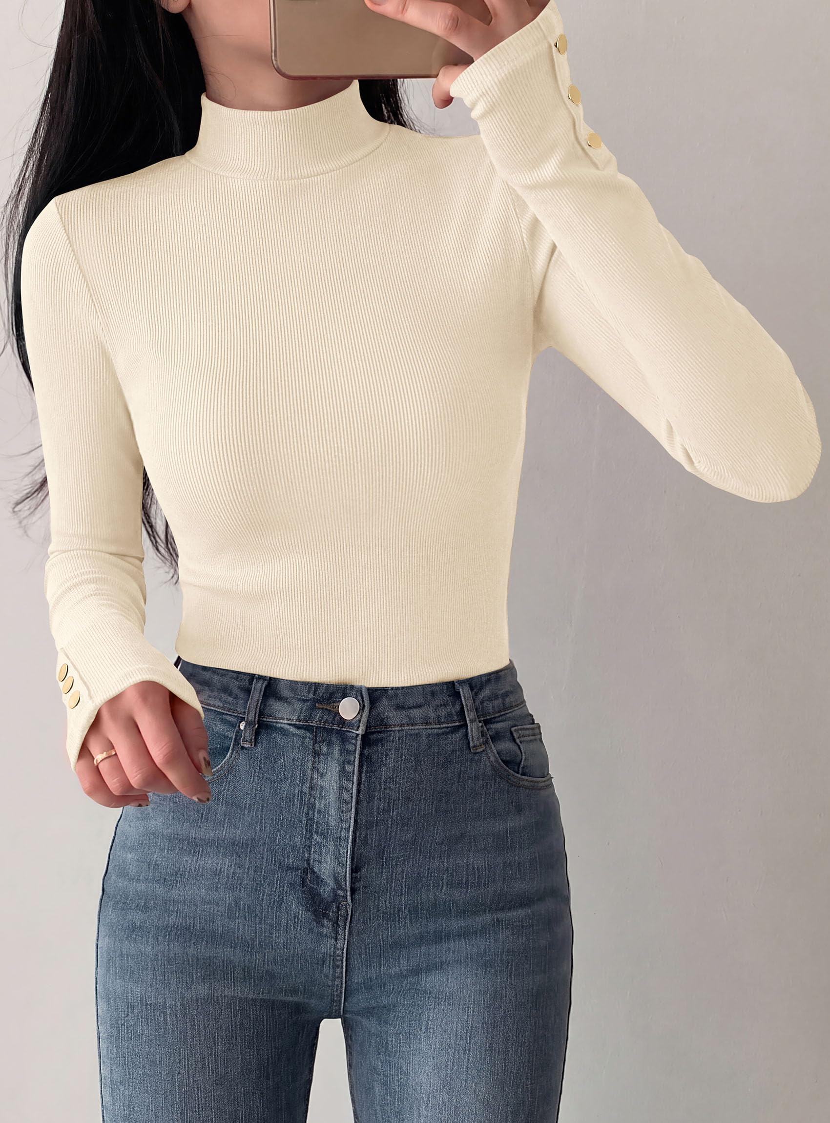 Women's Long Sleeve Shirts Fall Going Out Tops,Beige,XS