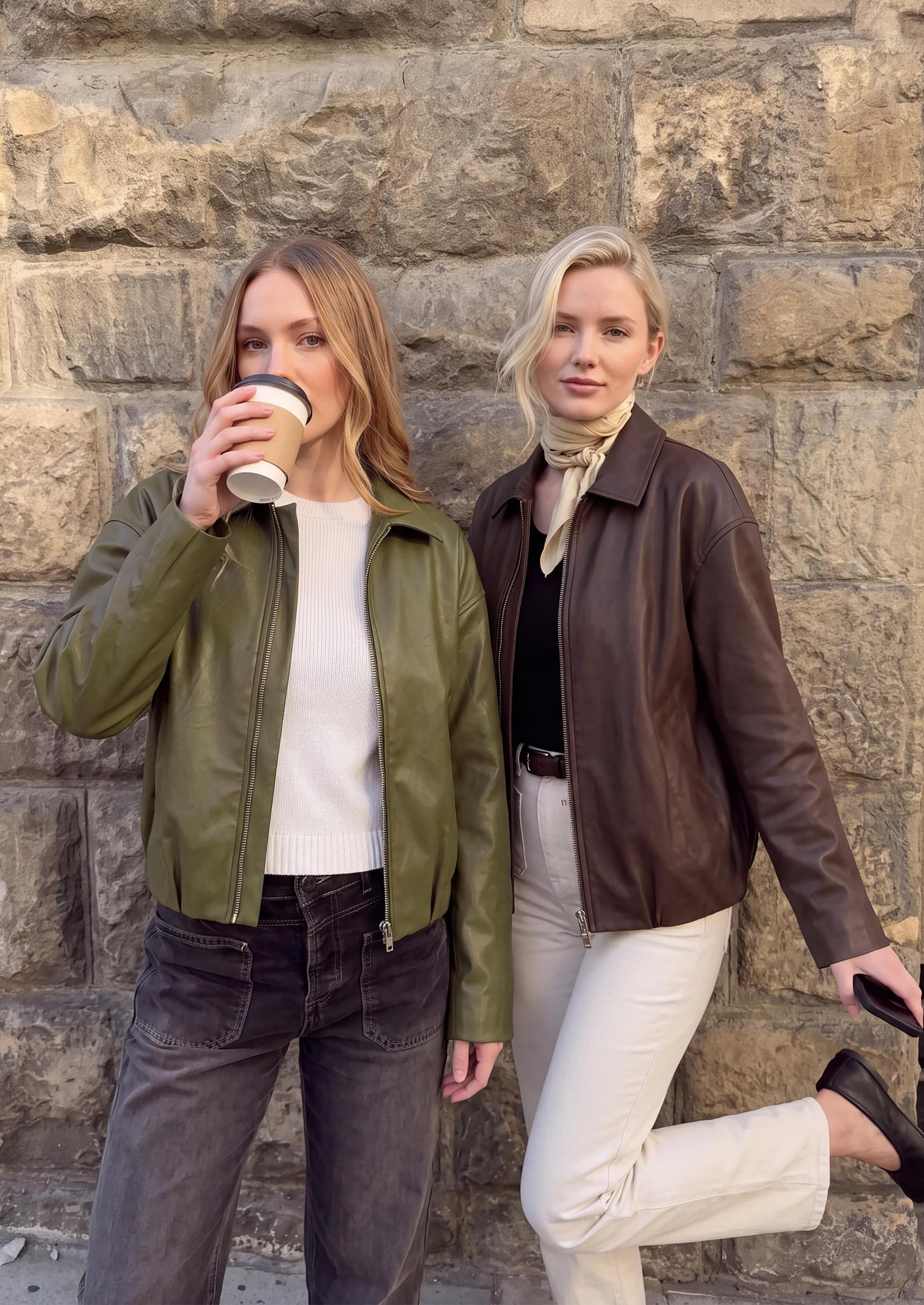 Womens Faux Leather Motorcycle Jackets Fall Cropped Coats