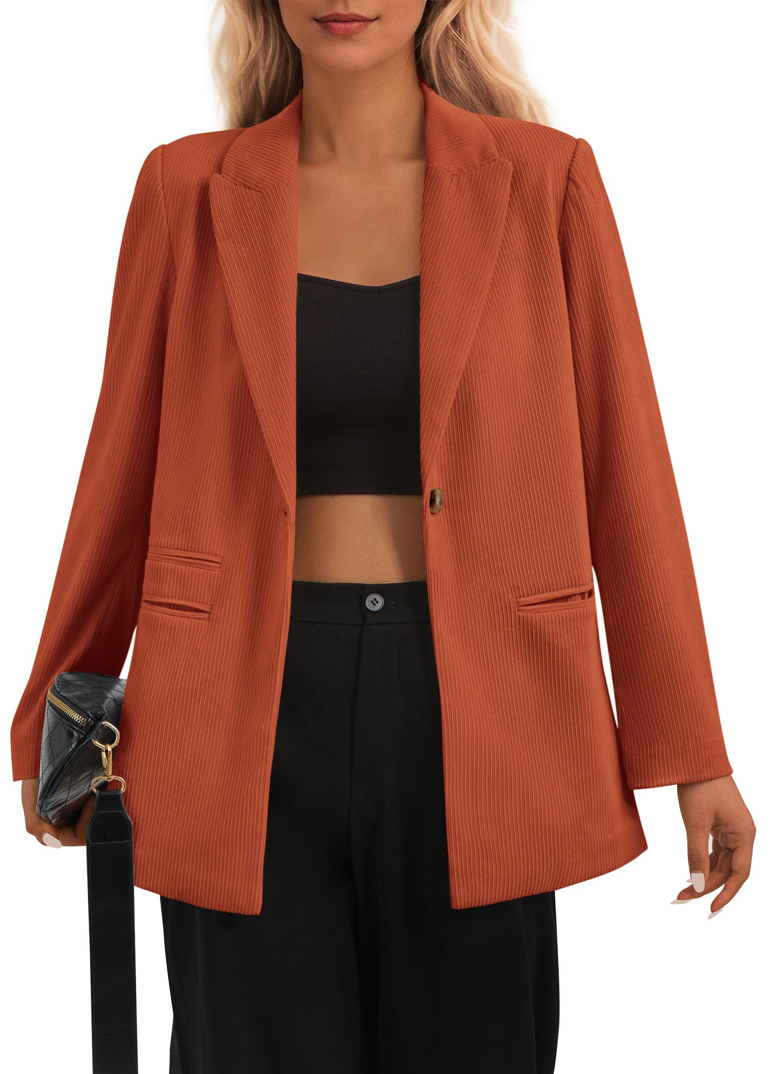 Women's Winter Corduroy Blazers Jackets (Brick Red,S)
