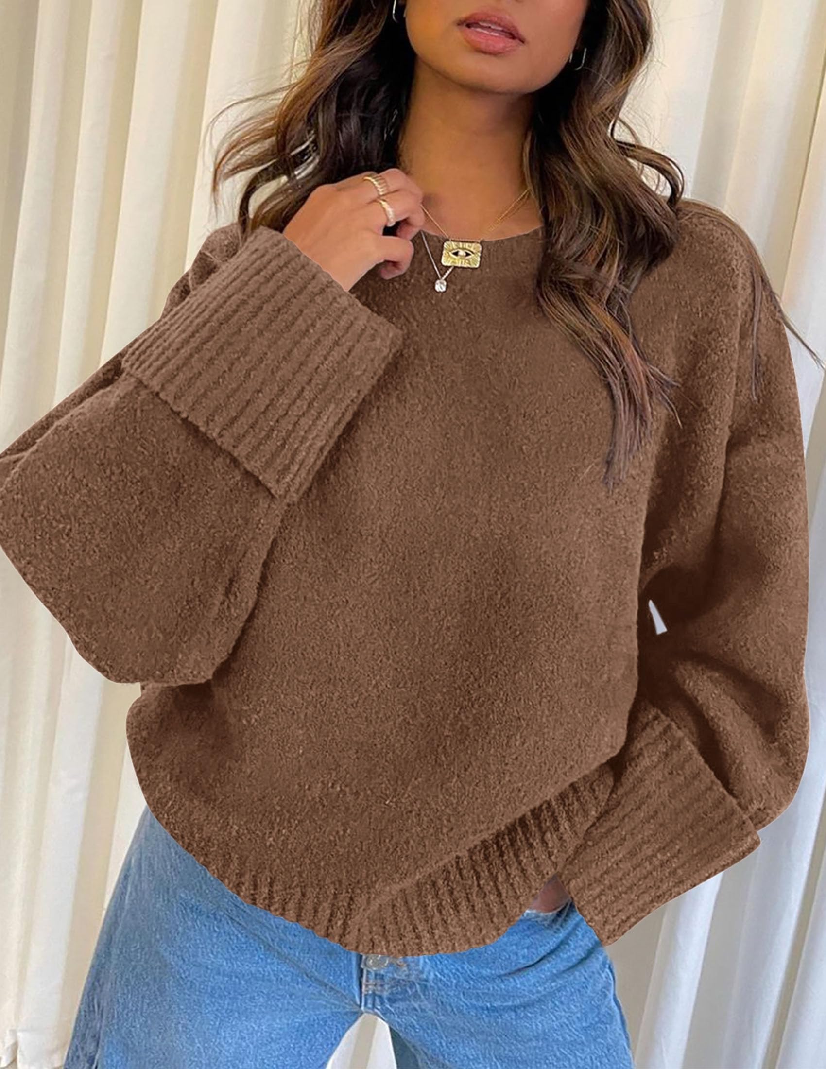 Women's Fall Fashion Cozy Oversized Sweaters(Brown,XS)