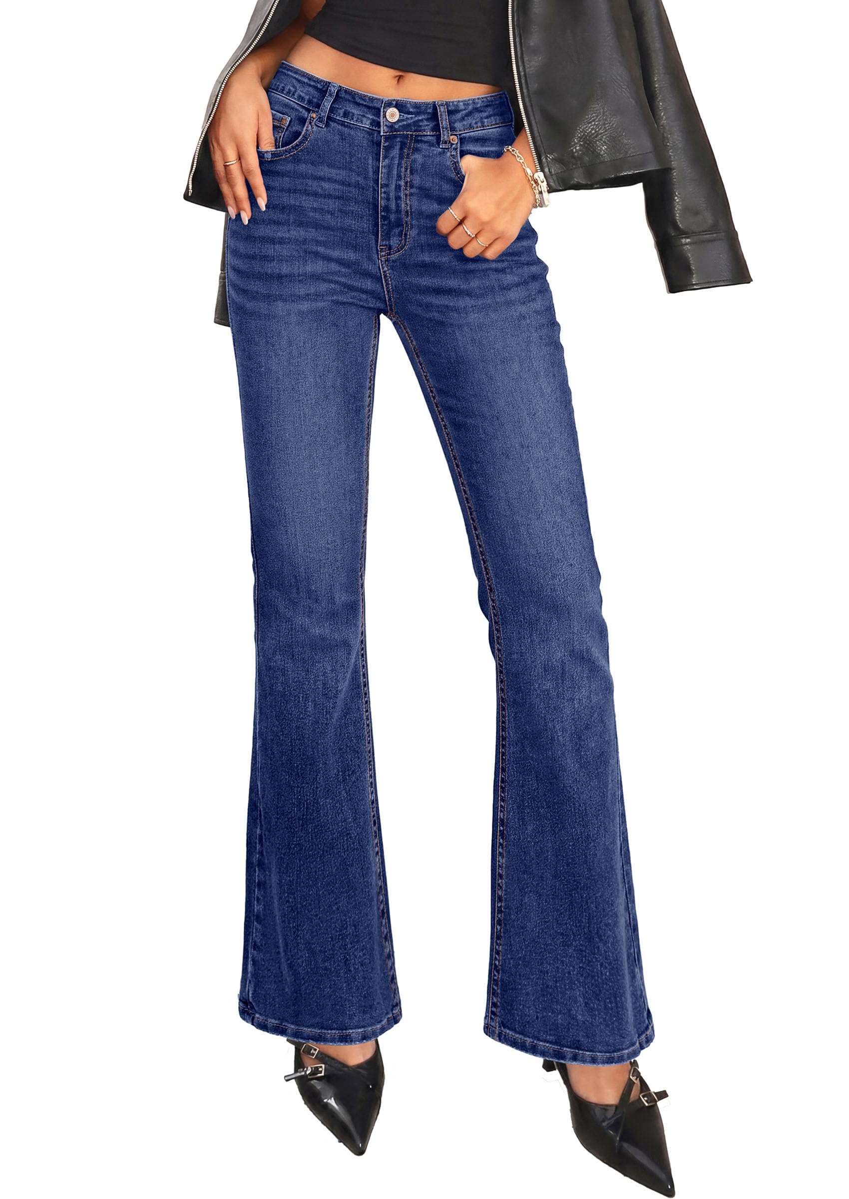 Women's Bootcut Denim Jeans Flare High Waisted Wide Leg Pants