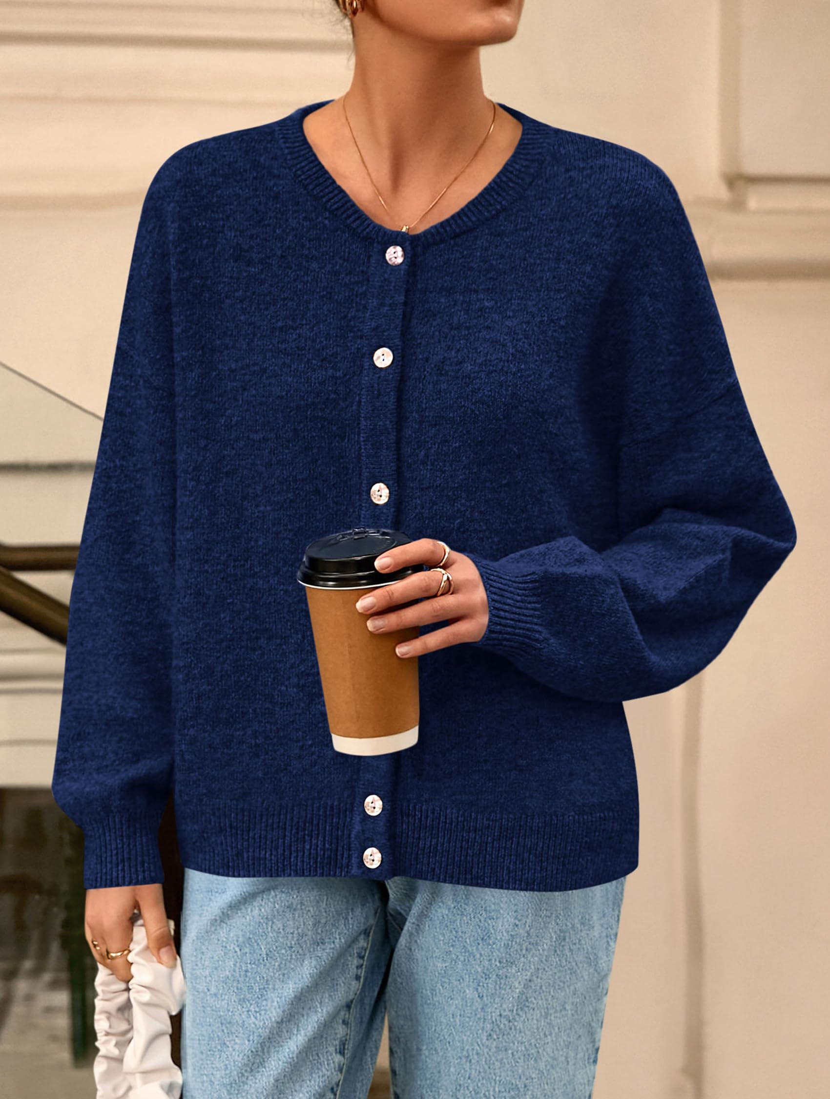 Womens Long Sleeve Cardigan Sweaters Button Down Knit Tops
