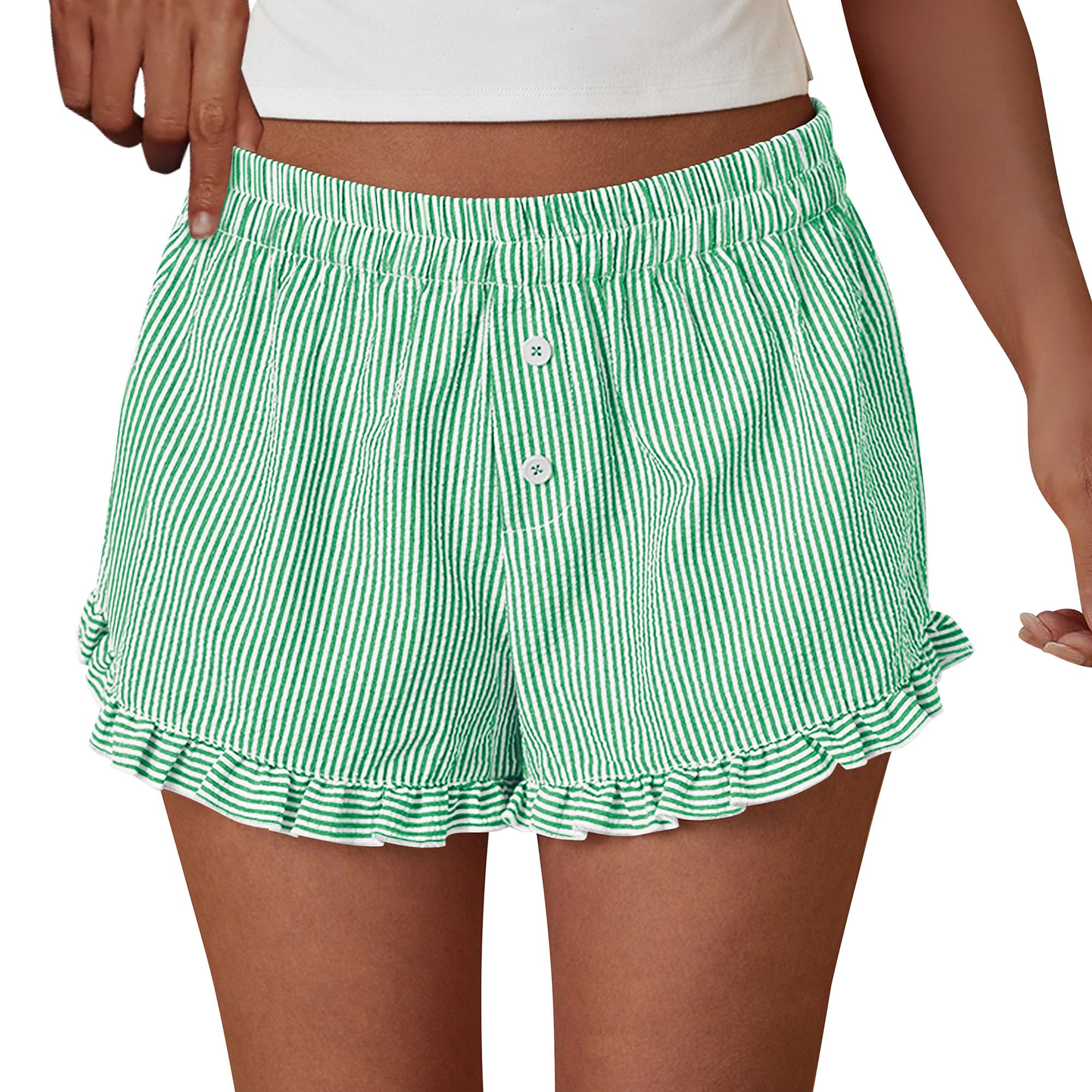 Womens Boxer Shorts Striped Gingham Ruffle Pajama Bottoms